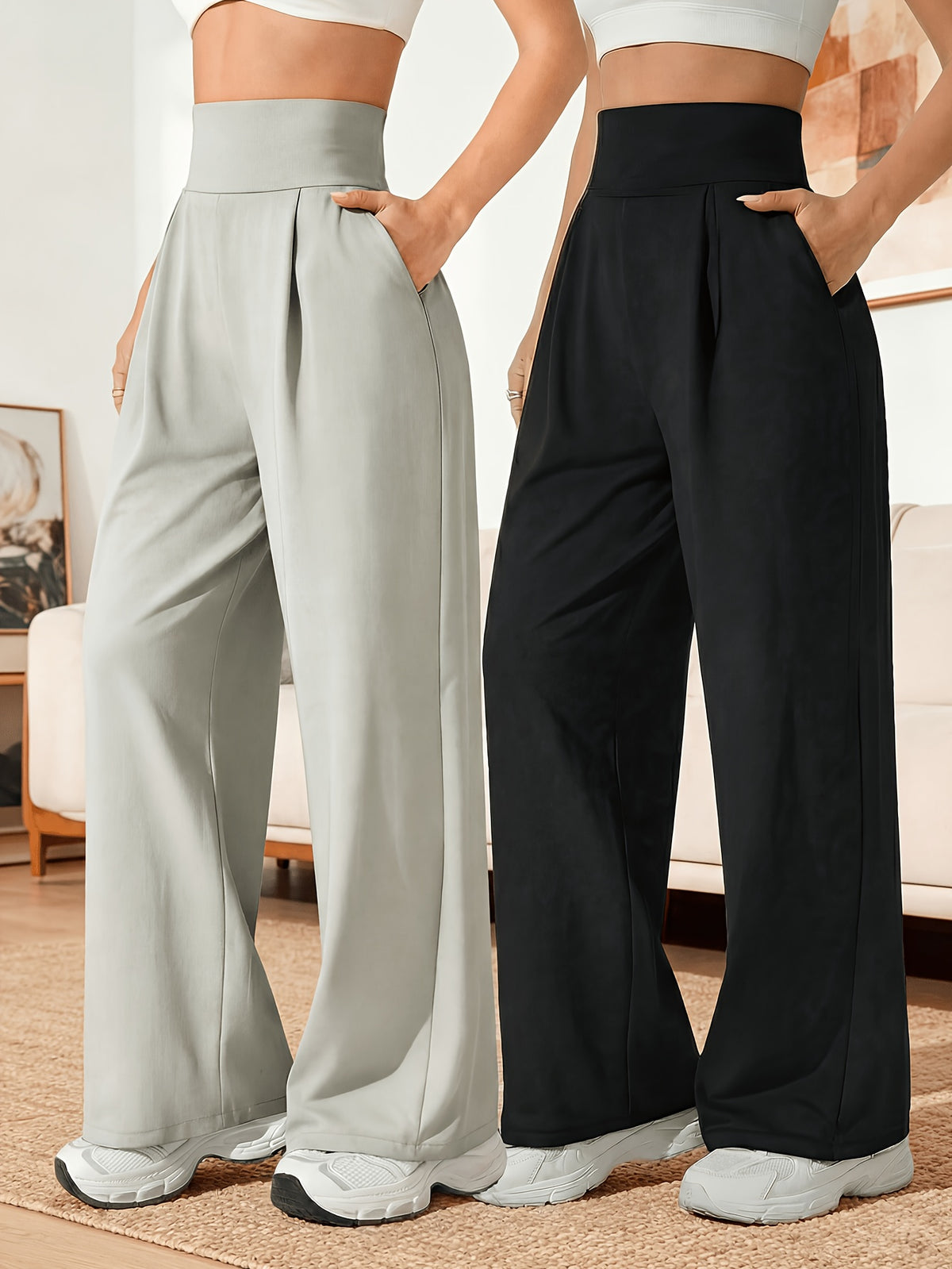 Lot de deux pantalons larges grande taille — Taille montante