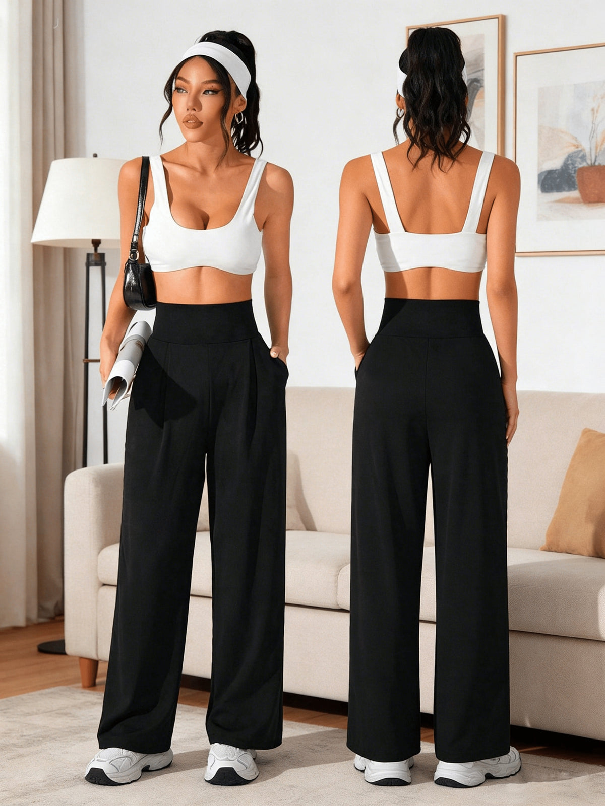 Lot de deux pantalons larges grande taille — Taille montante