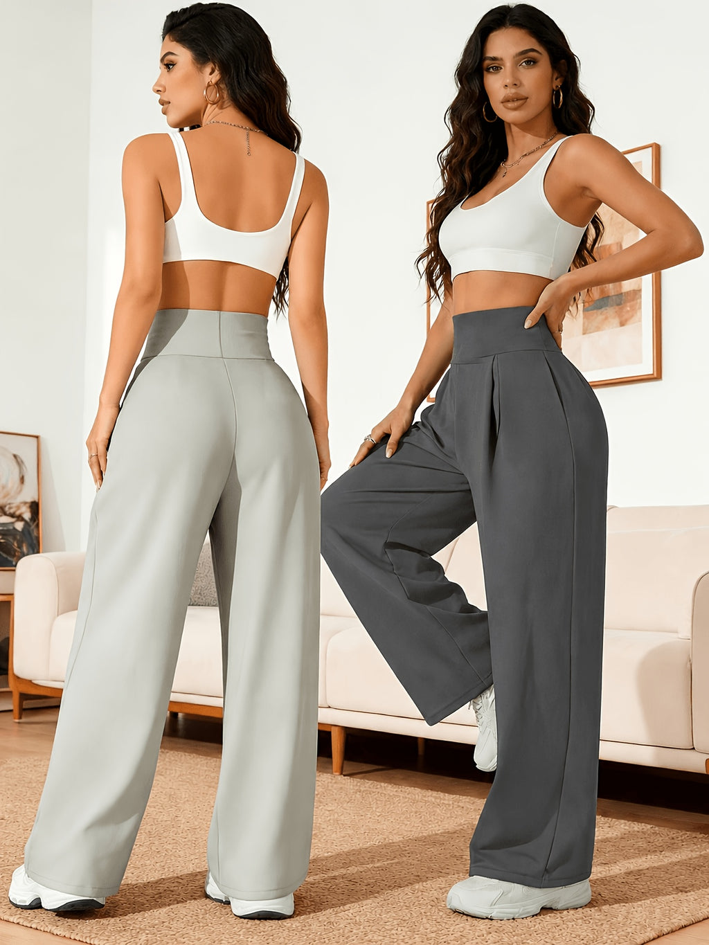 Lot de deux pantalons larges grande taille — Taille montante
