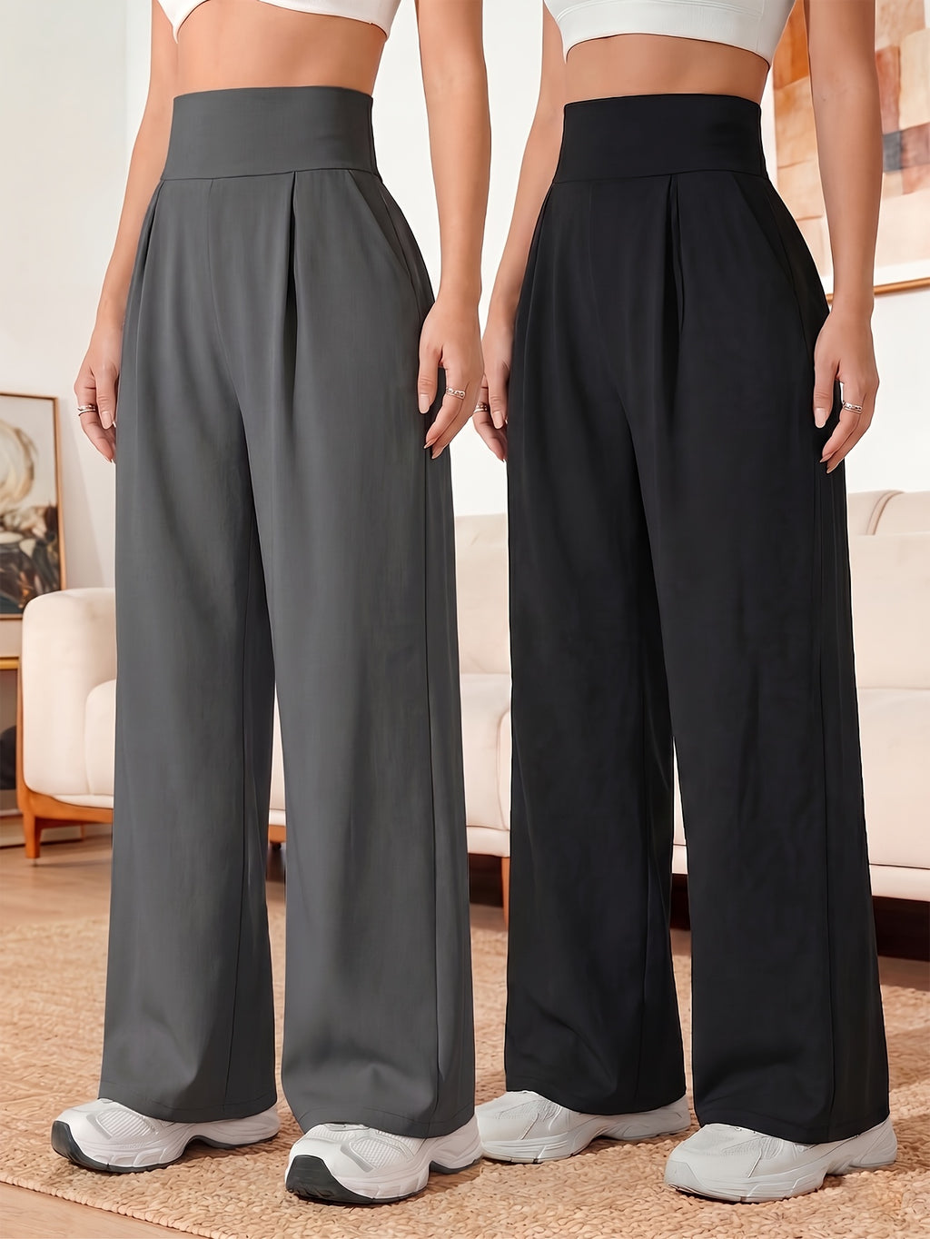 Lot de deux pantalons larges grande taille — Taille montante