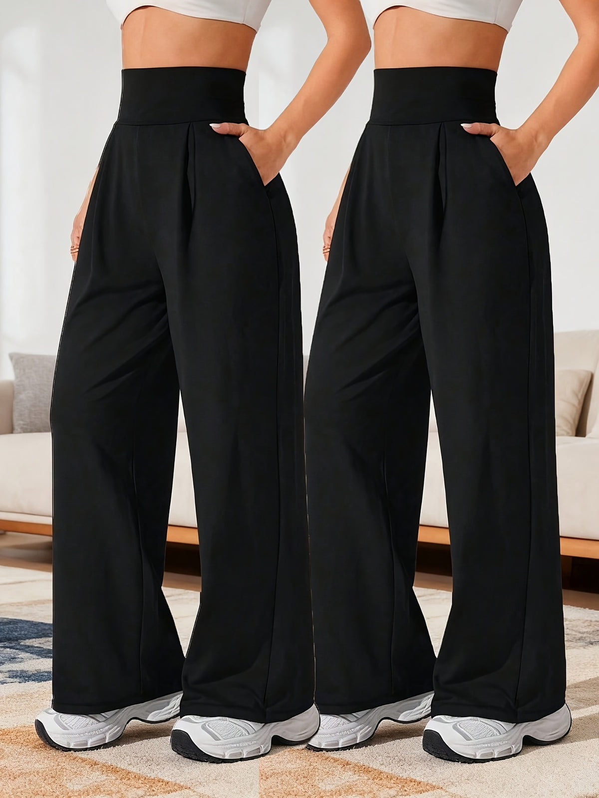 Lot de deux pantalons larges grande taille — Taille montante