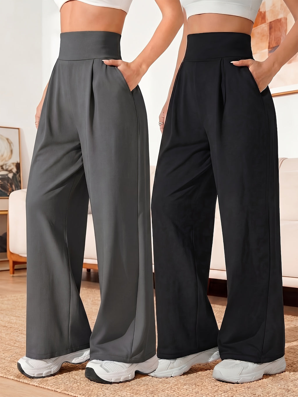 Lot de deux pantalons larges grande taille — Taille montante