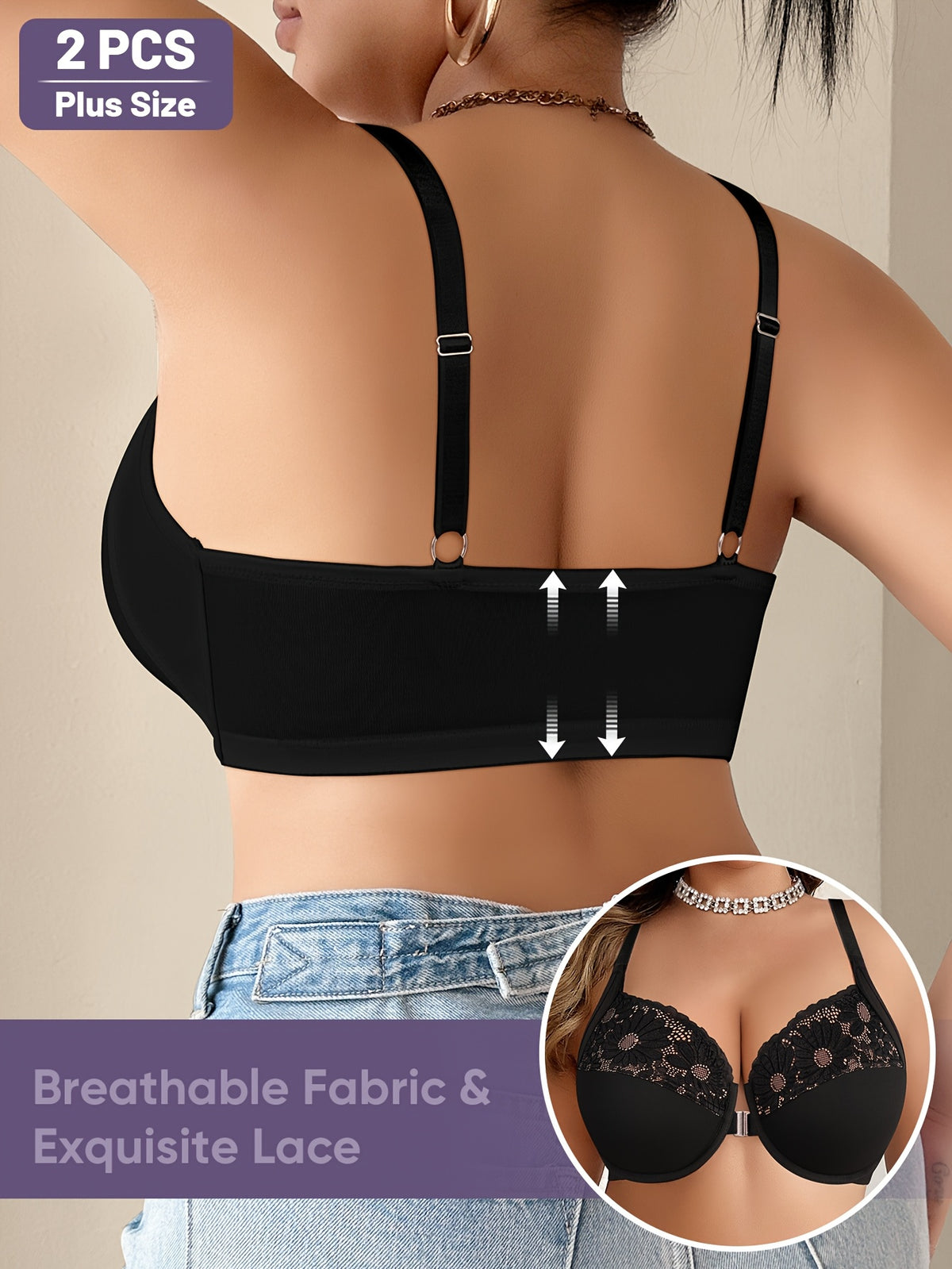 Soutien-gorge grande taille par deux — Clip devant, dentelle