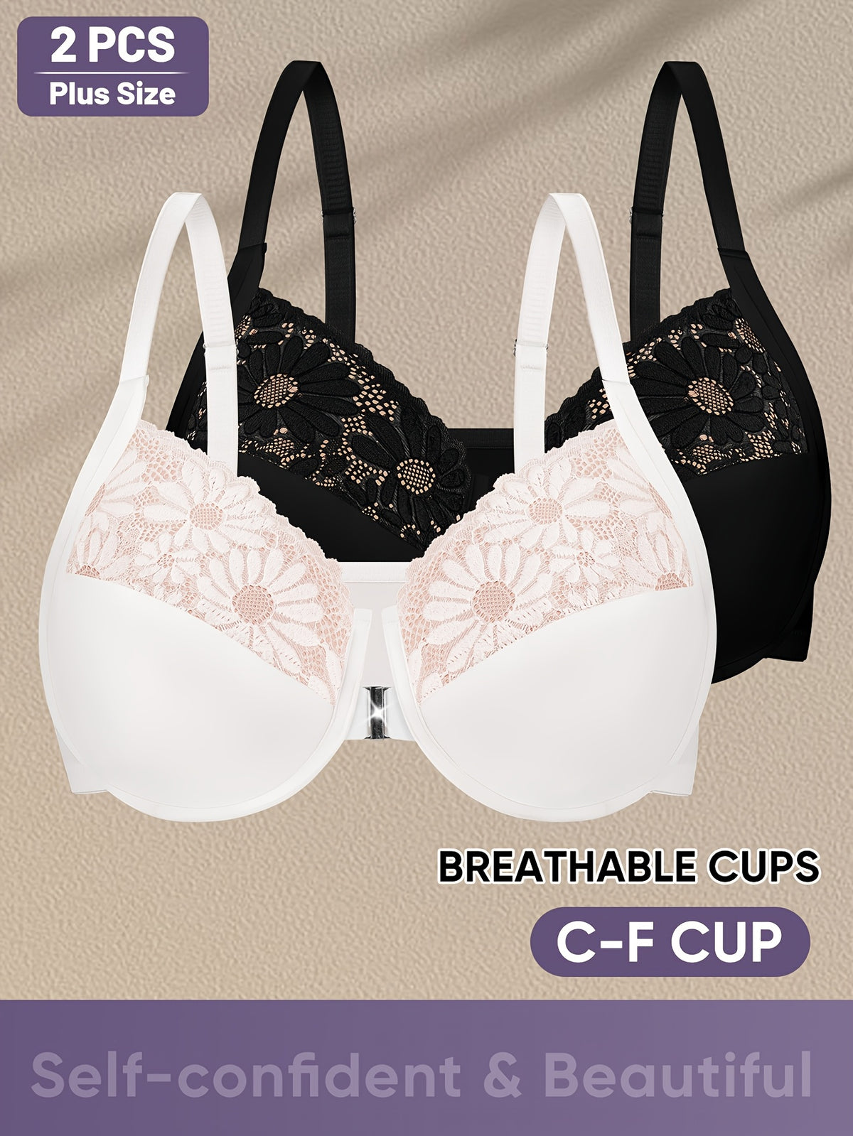 Soutien-gorge grande taille par deux — Clip devant, dentelle
