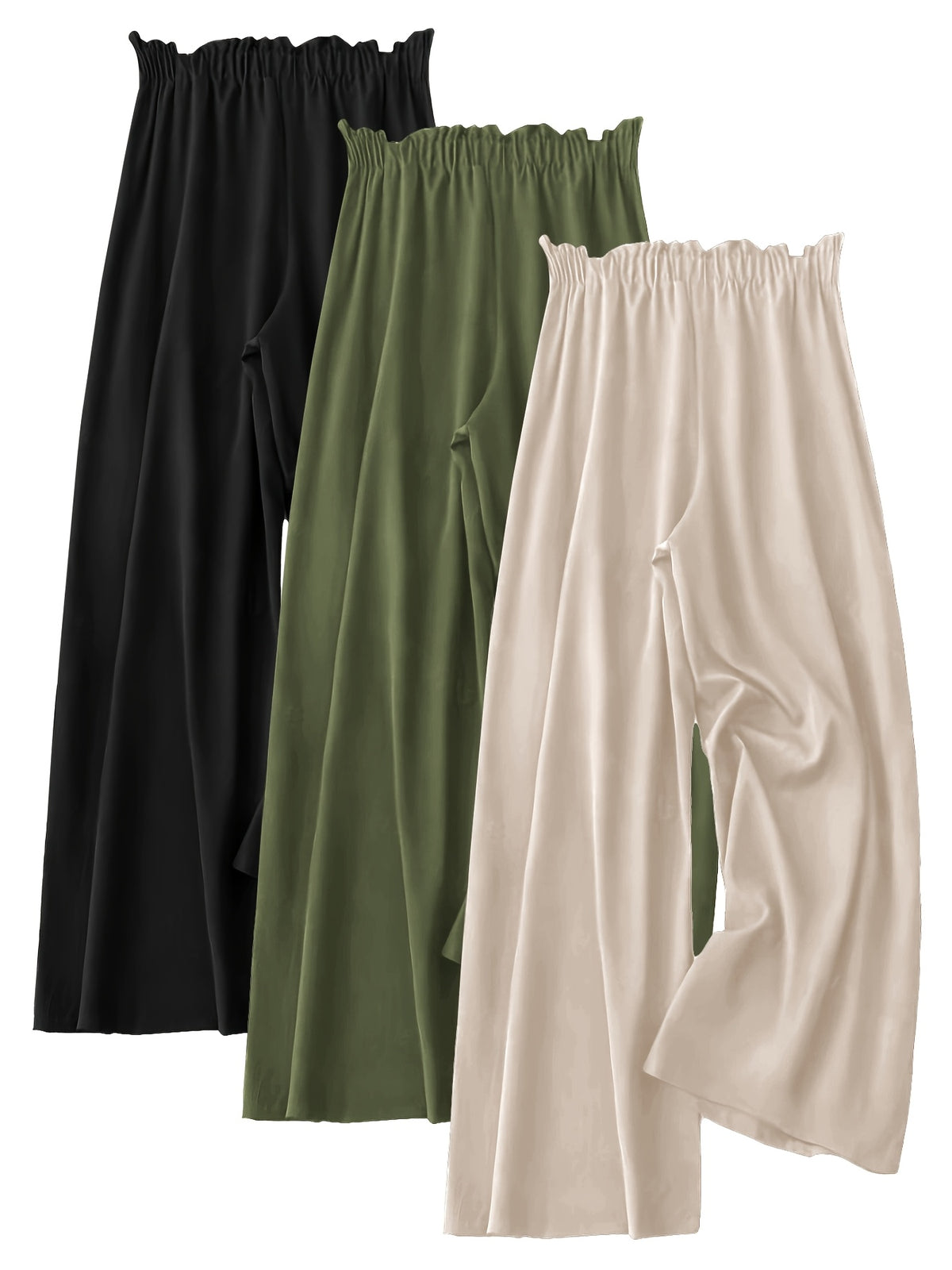 Pantalon grande taille, coupe ample, volants