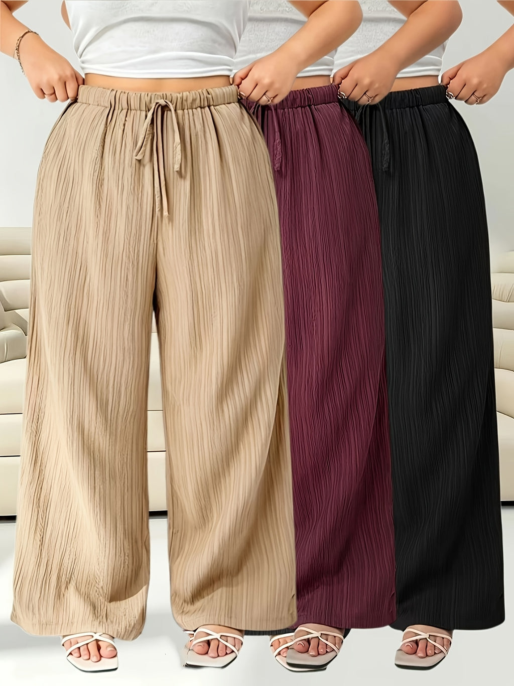 Pantalon d'été grande taille — Lot de 3 palazzos froissés