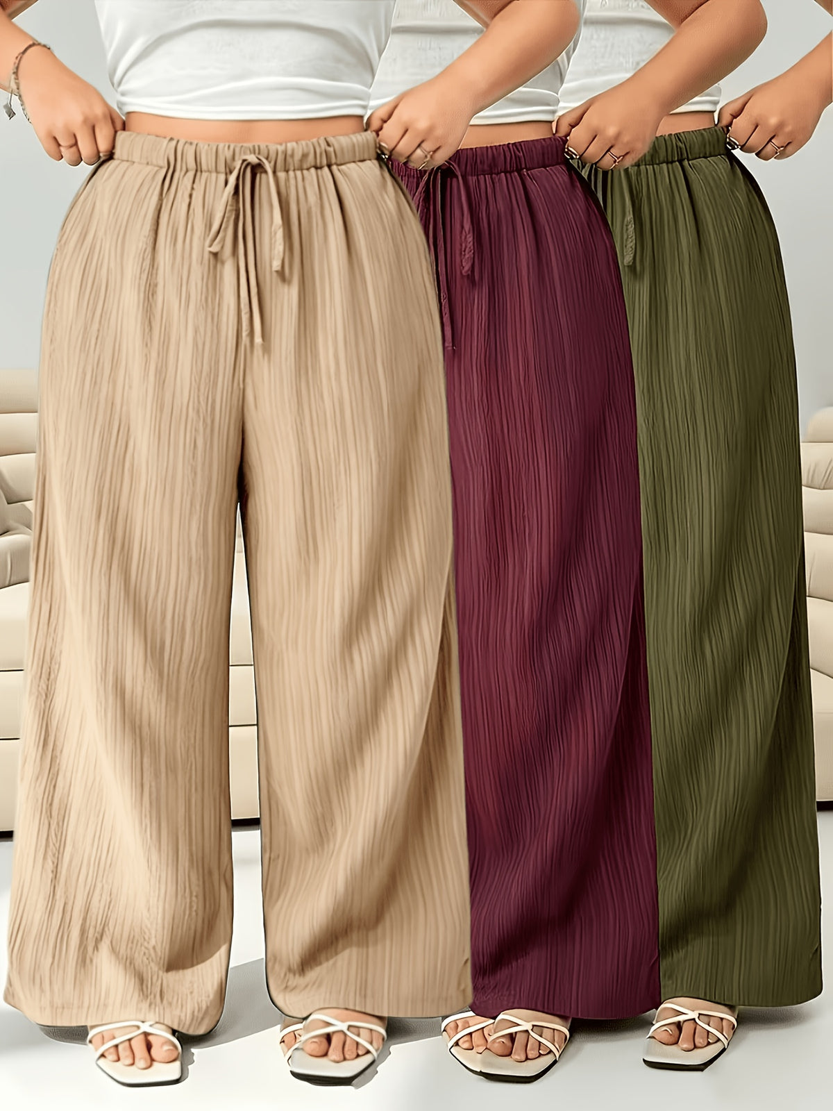 Pantalon d'été grande taille — Lot de 3 palazzos froissés