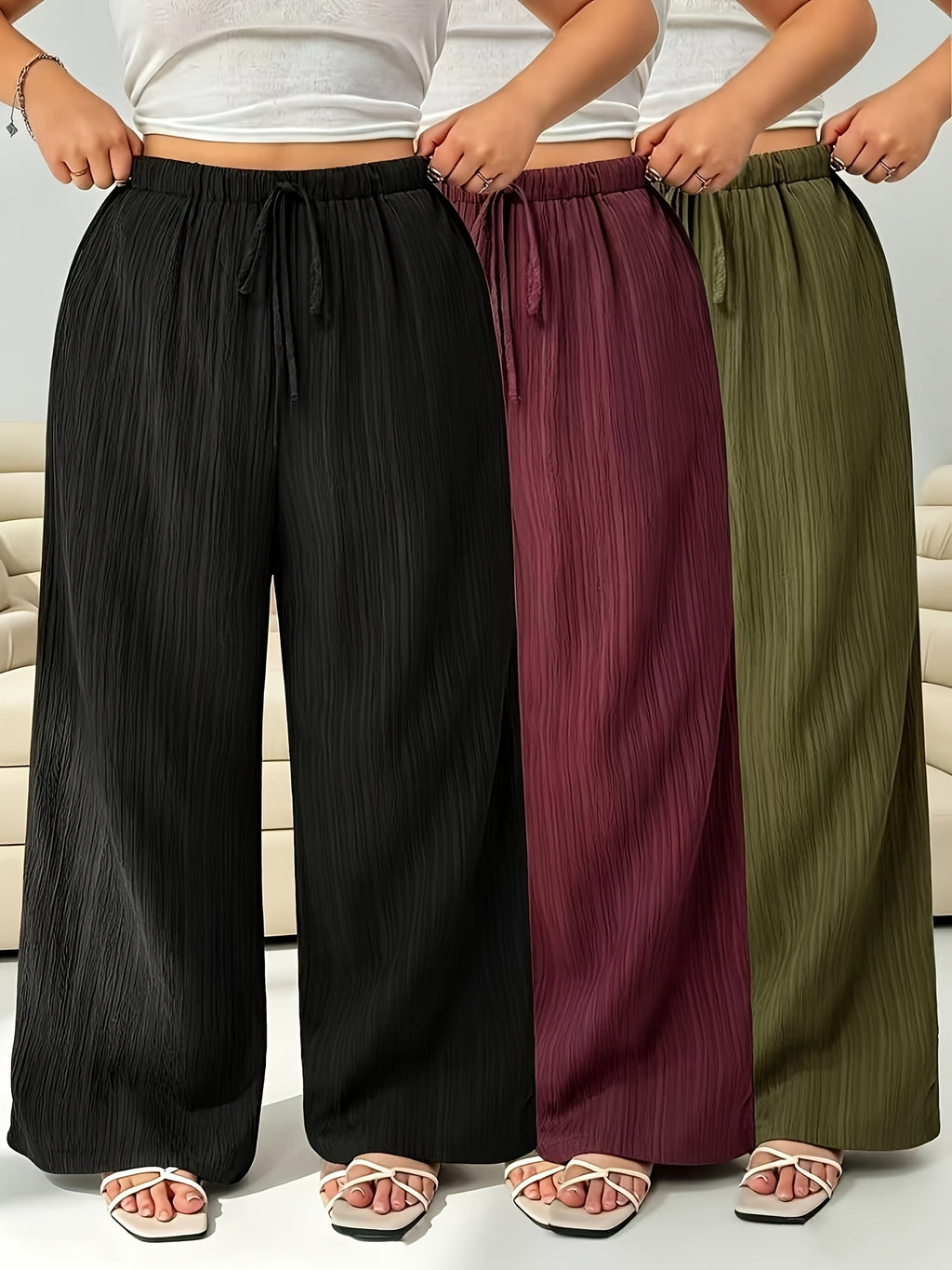 Pantalon d'été grande taille — Lot de 3 palazzos froissés