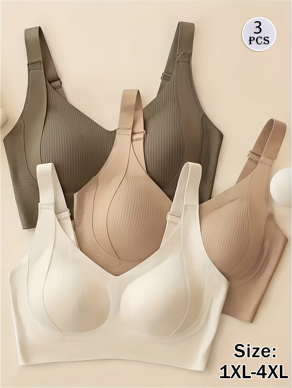 Soutien-gorge grande taille — Trio côtelé à coussinets amovibles
