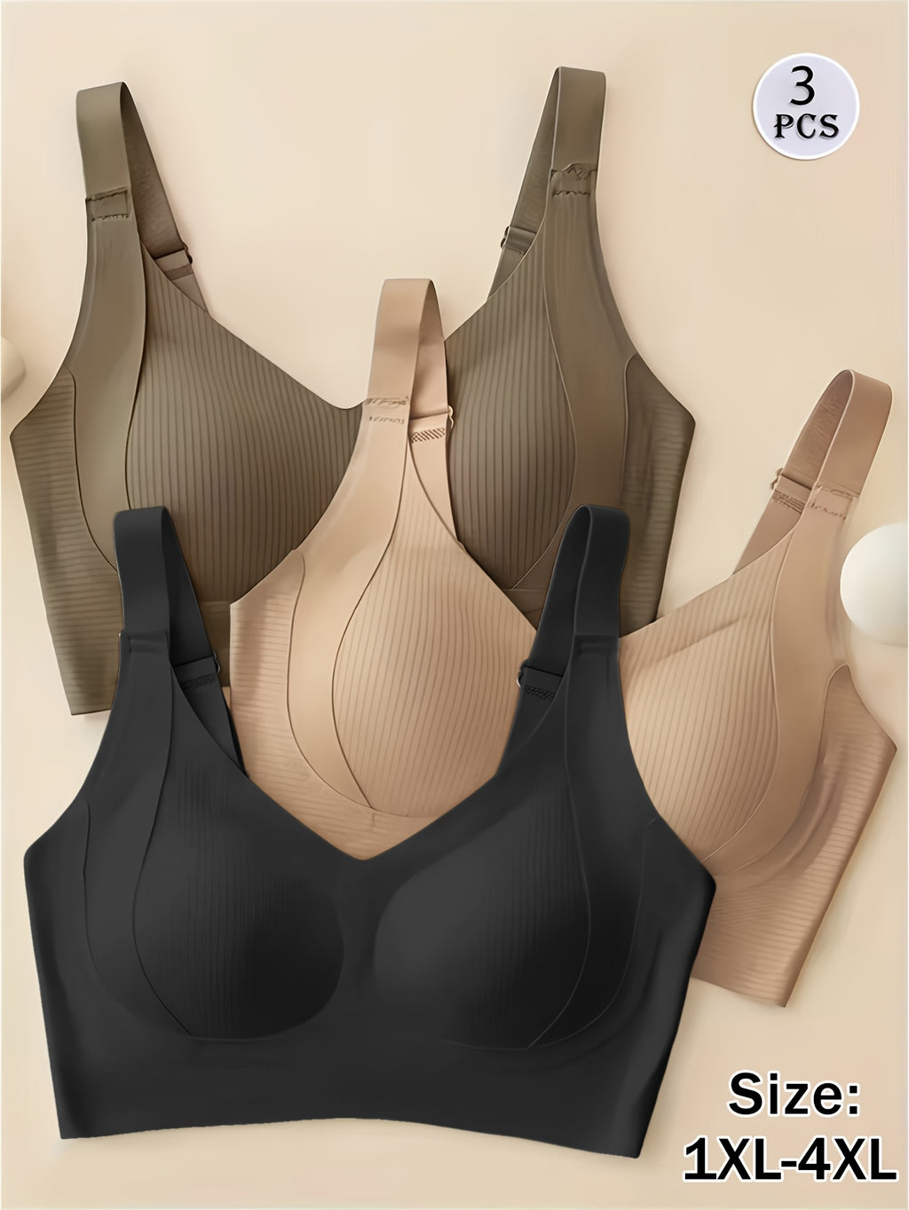 Soutien-gorge grande taille — Trio côtelé à coussinets amovibles