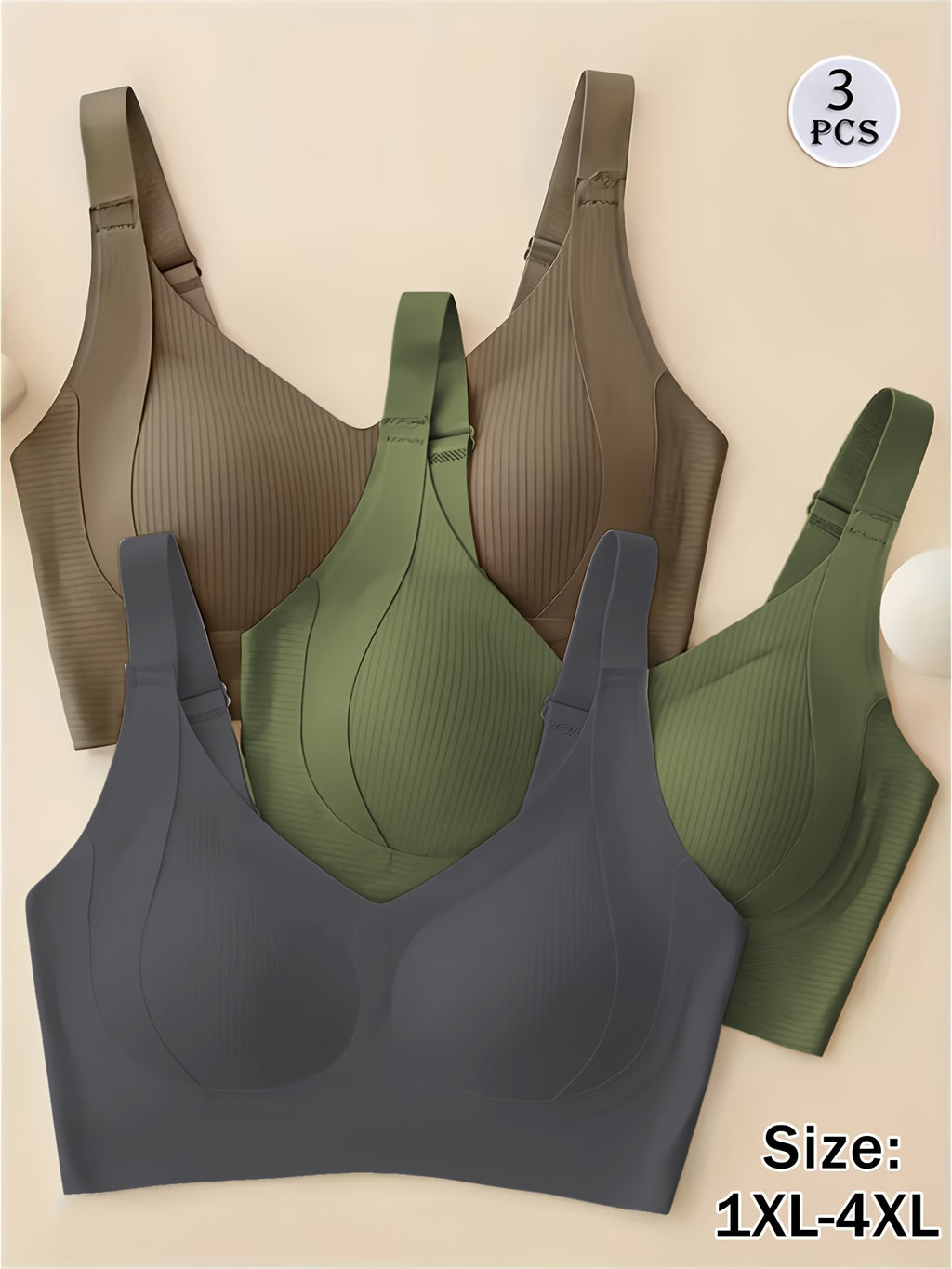 Soutien-gorge grande taille — Trio côtelé à coussinets amovibles
