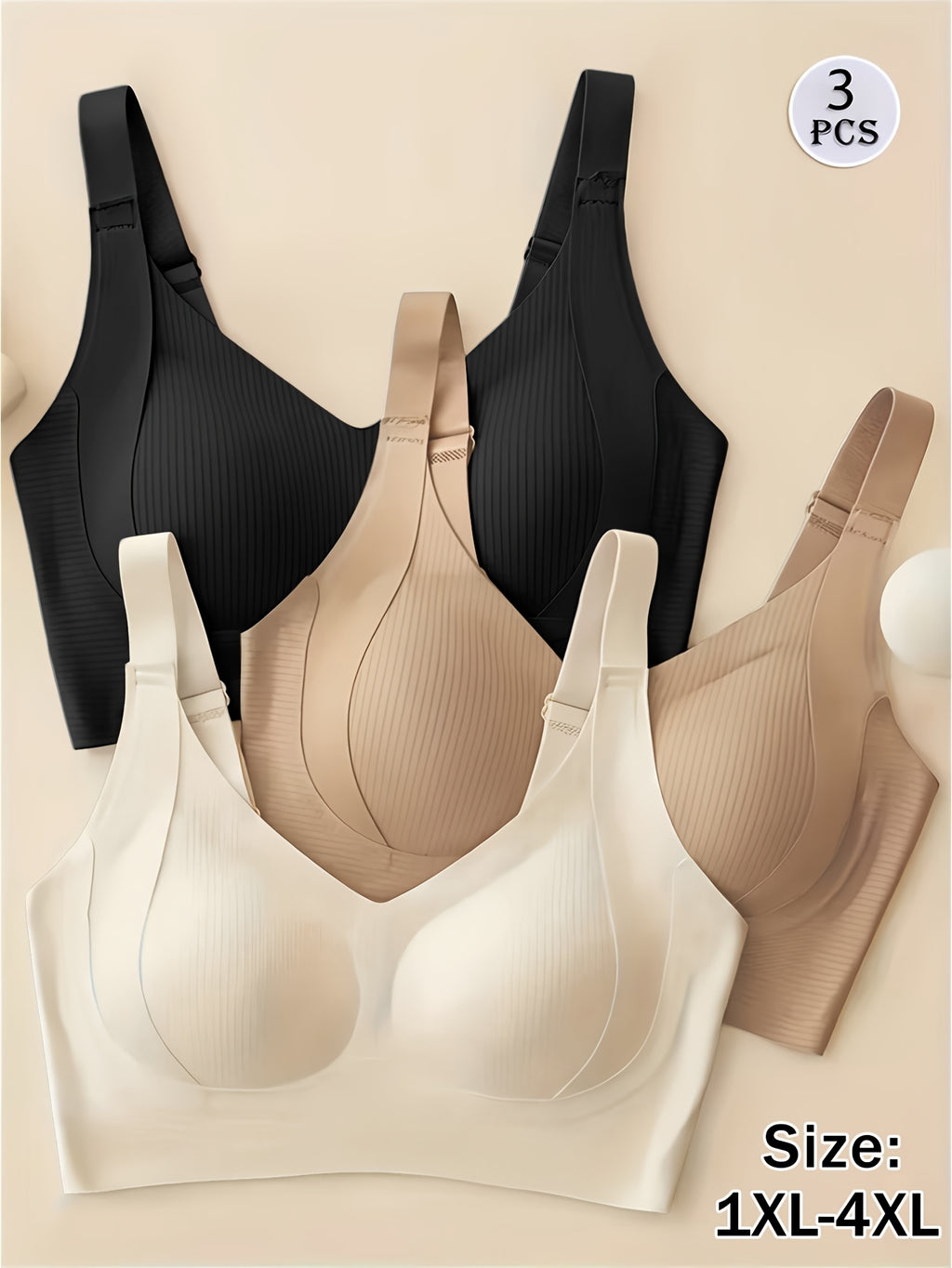 Soutien-gorge grande taille — Trio côtelé à coussinets amovibles