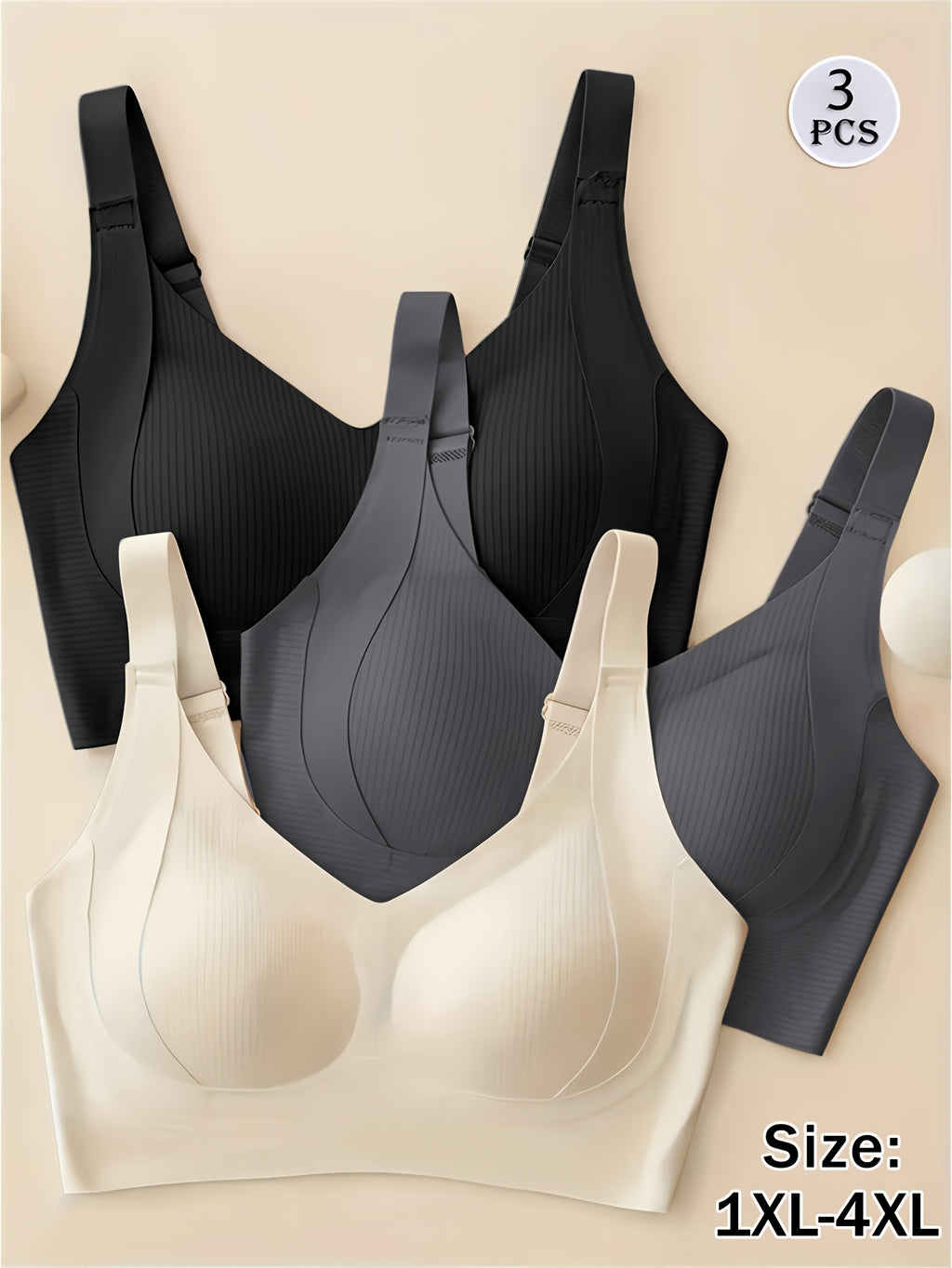 Soutien-gorge grande taille — Trio côtelé à coussinets amovibles