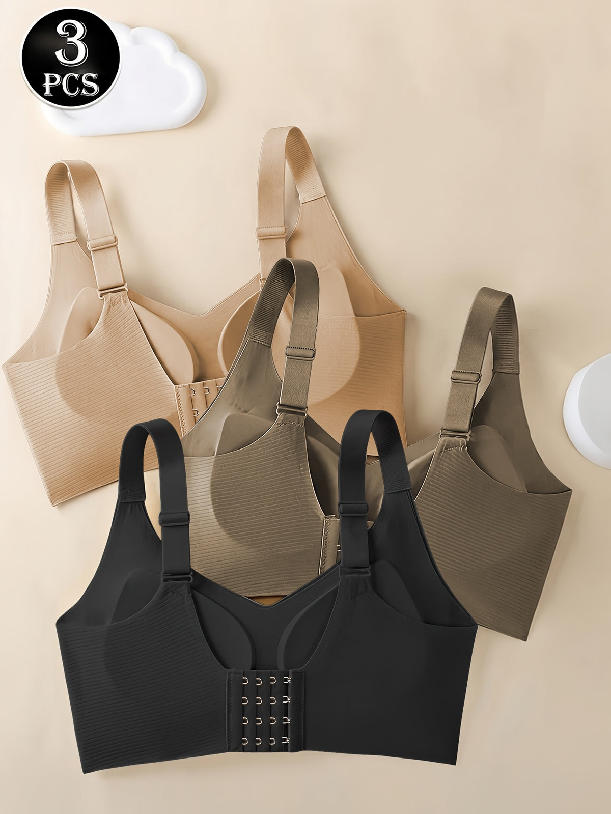 Soutien-gorge grande taille — Trio côtelé à coussinets amovibles