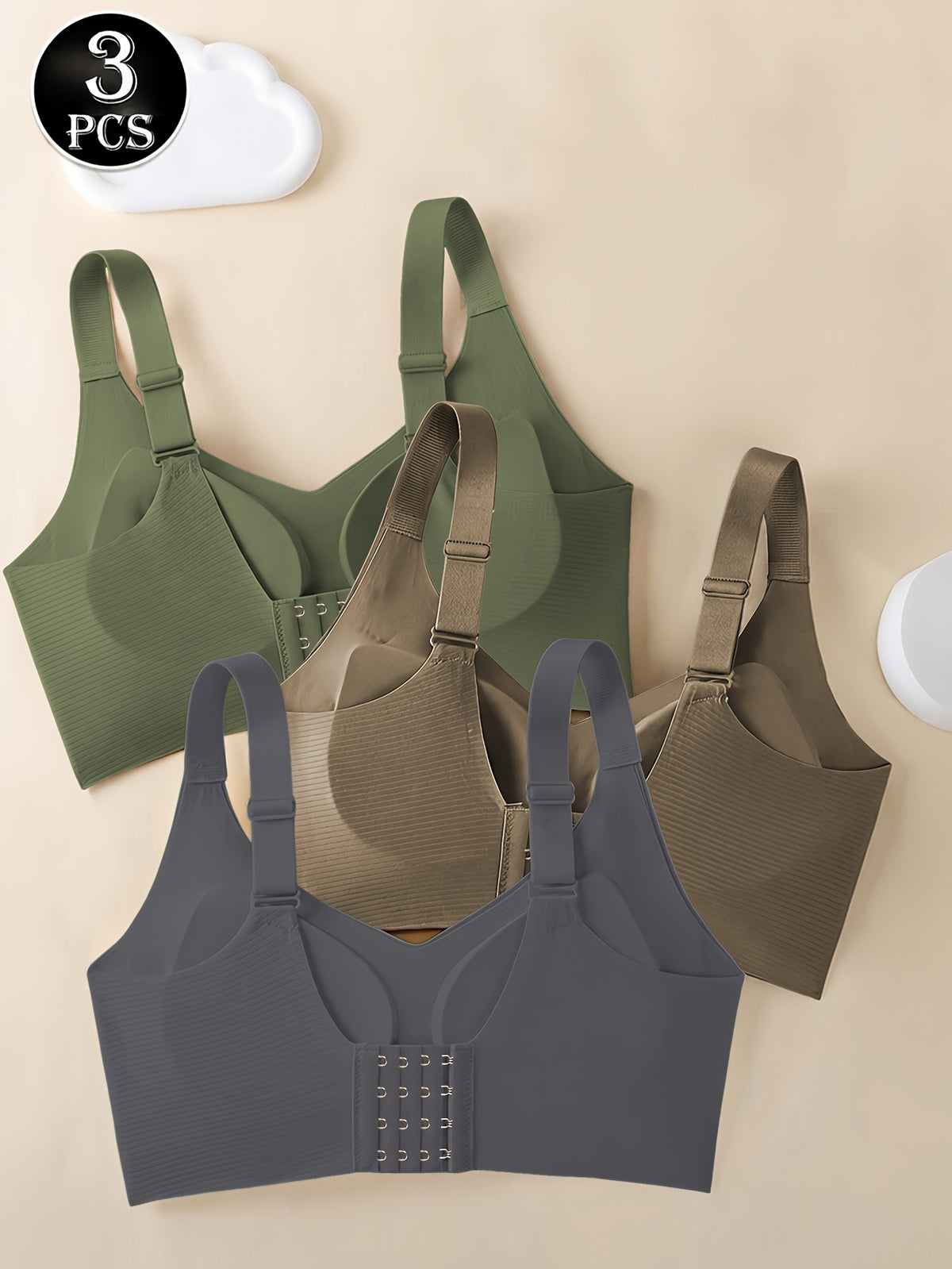 Soutien-gorge grande taille — Trio côtelé à coussinets amovibles