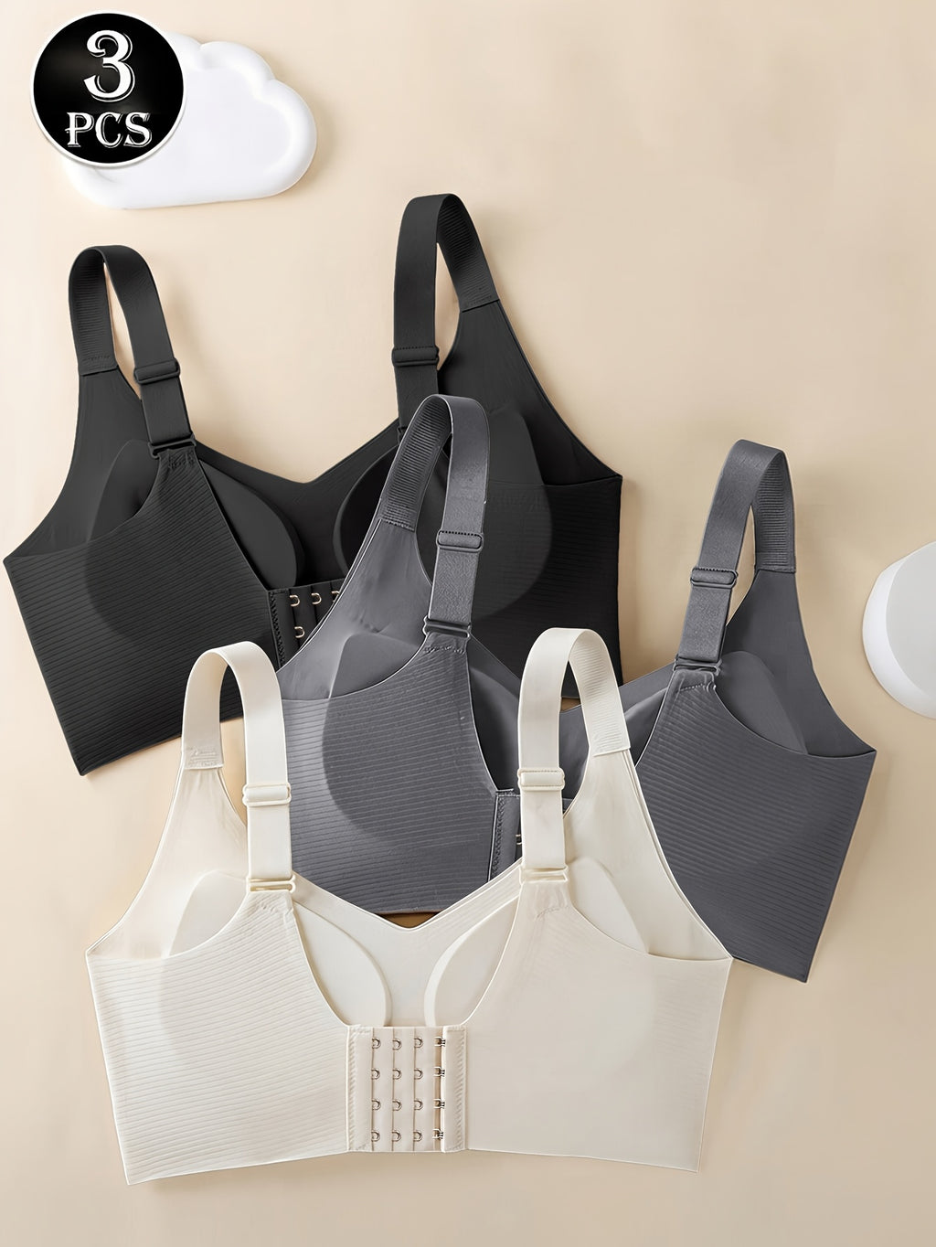 Soutien-gorge grande taille — Trio côtelé à coussinets amovibles