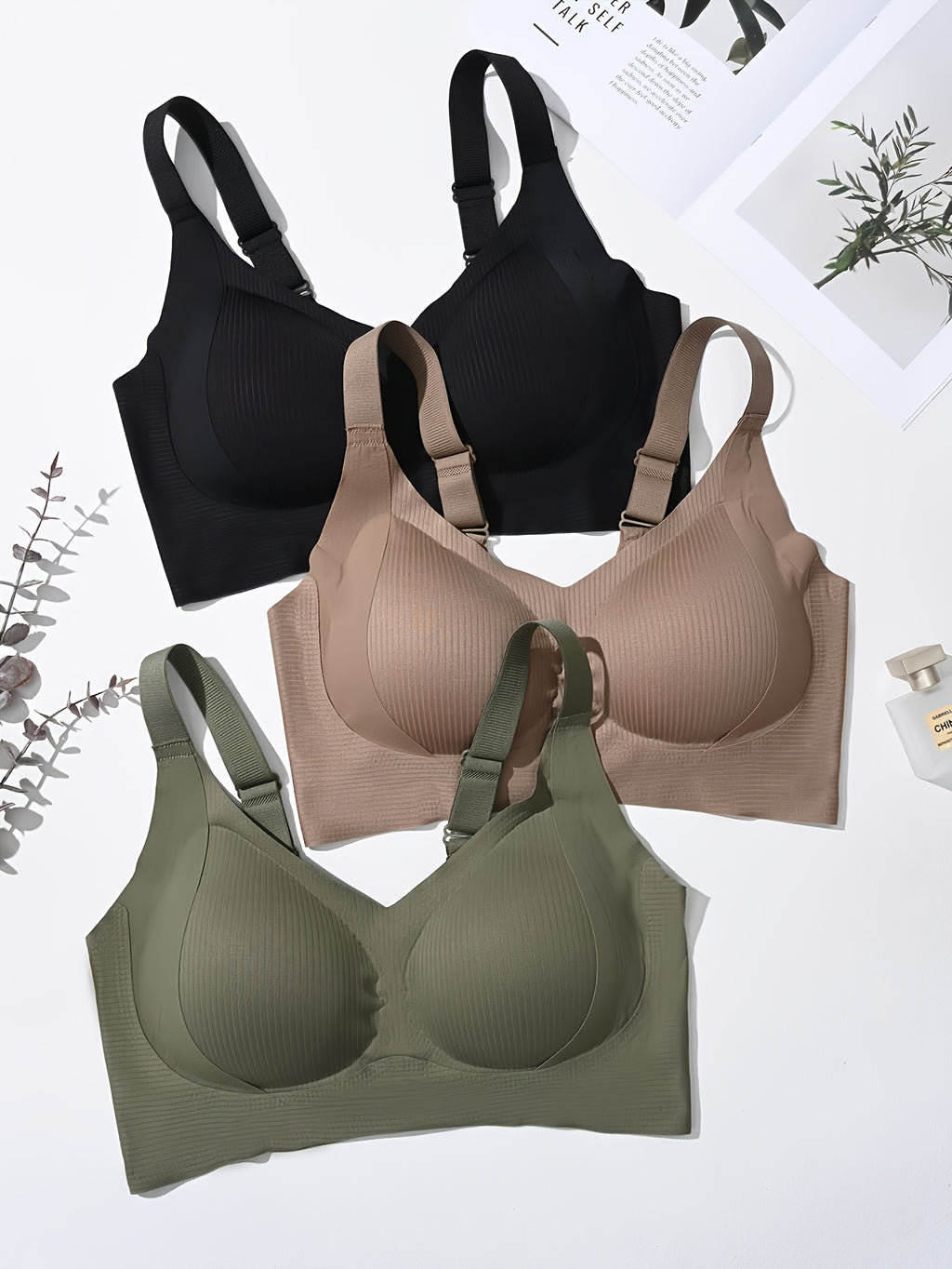 Soutien-gorge grande taille — Trio côtelé à coussinets amovibles