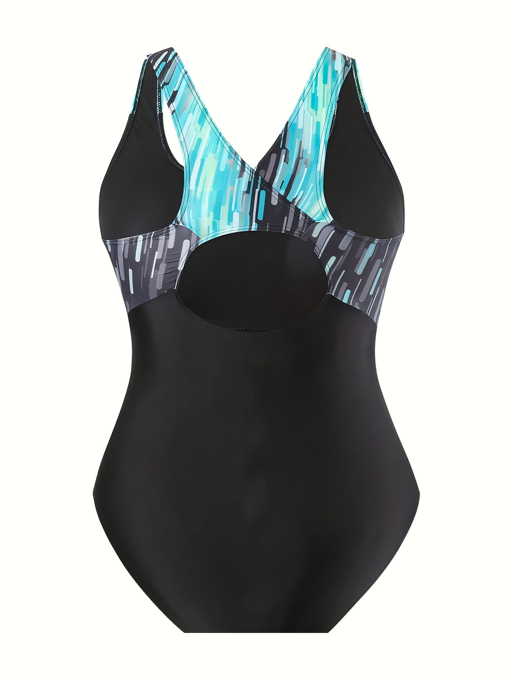 Maillot 1 pièce grande taille — Flammes turquoise et dos croisé