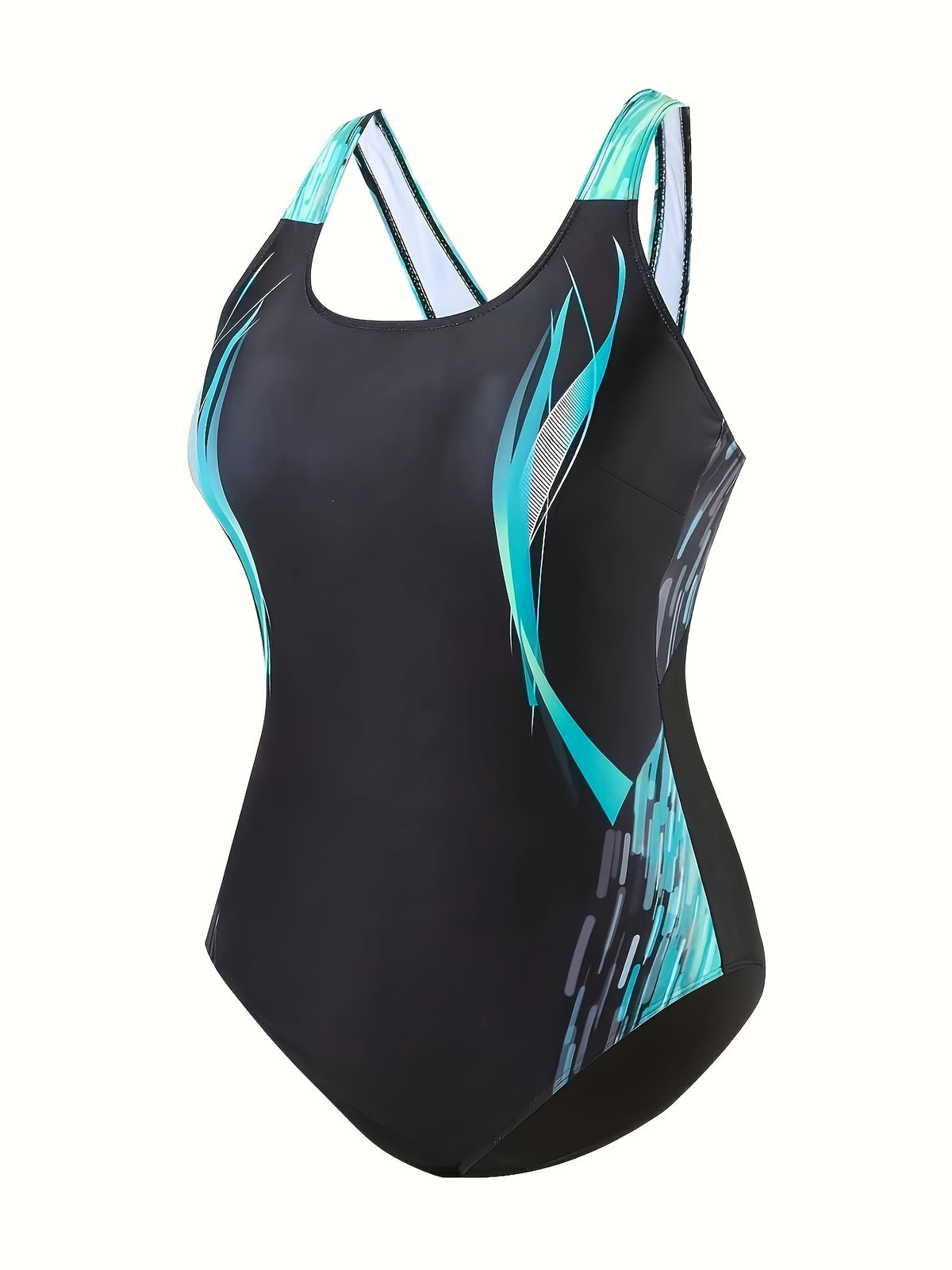 Maillot 1 pièce grande taille — Flammes turquoise et dos croisé