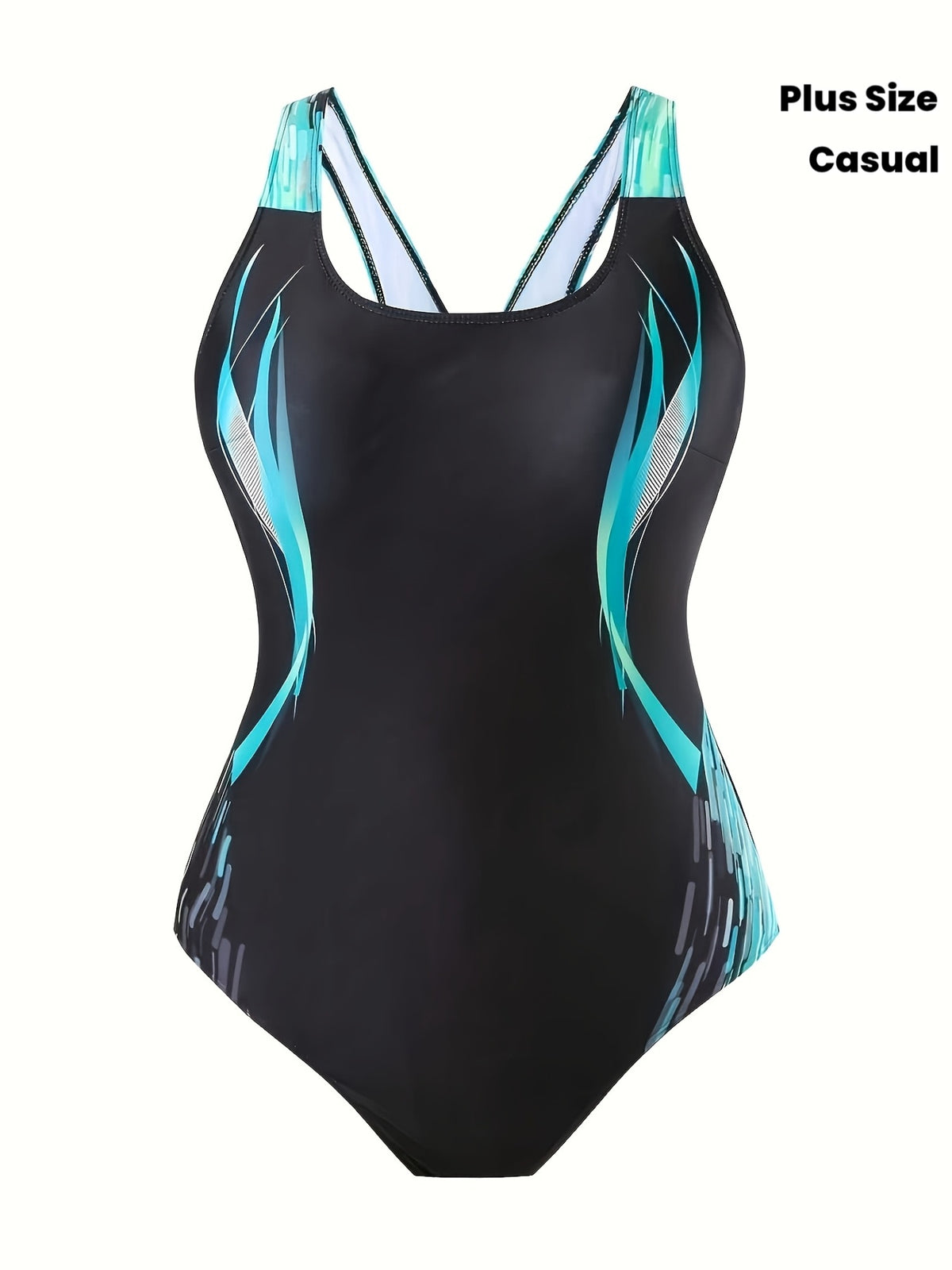 Maillot 1 pièce grande taille — Flammes turquoise et dos croisé