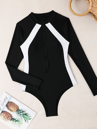 Maillot 1 pièce grande taille — Noir zippé à fuseaux blancs