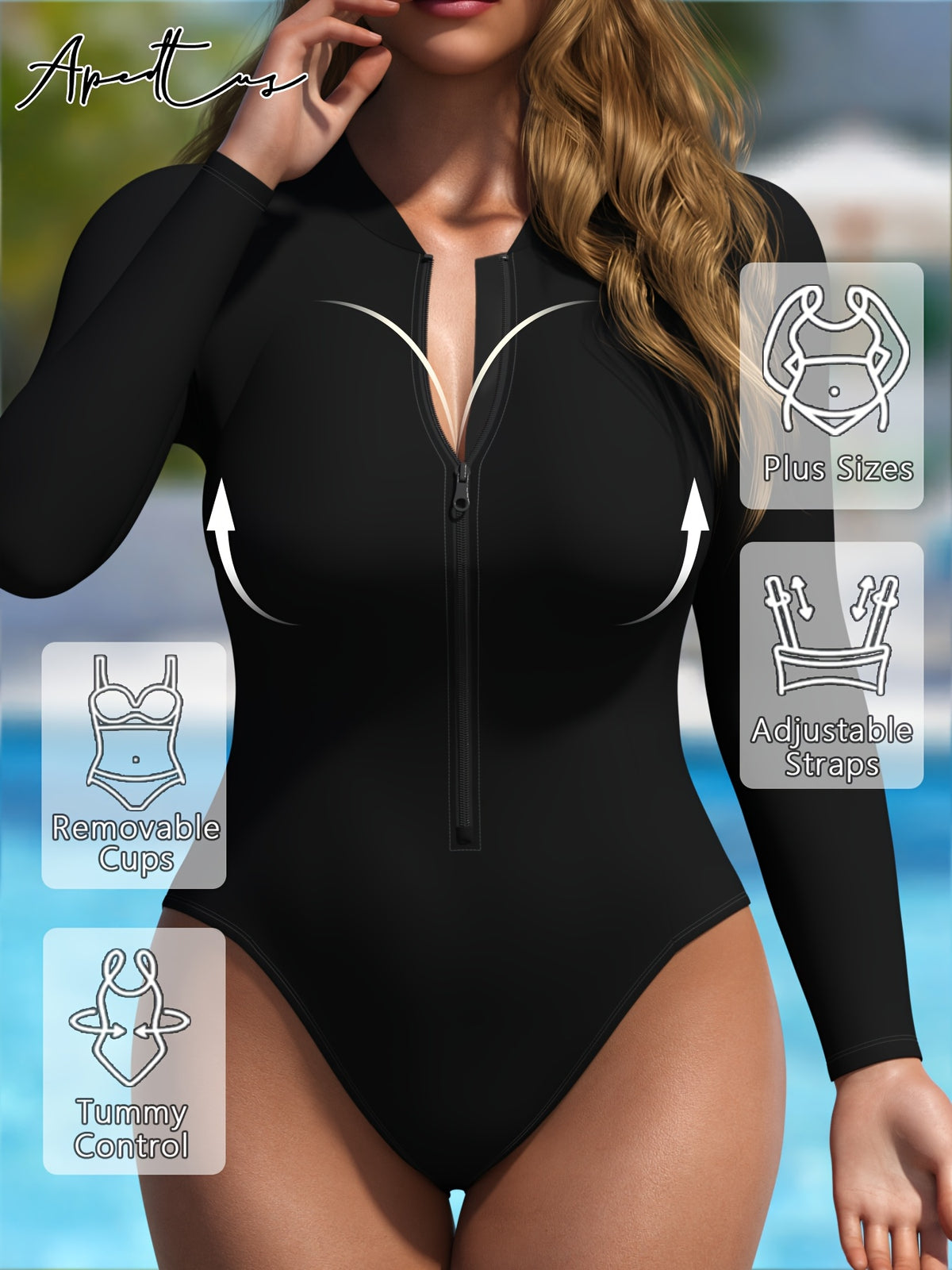 Maillot 1 pièce grande taille — Noir uni à laçage dorsal