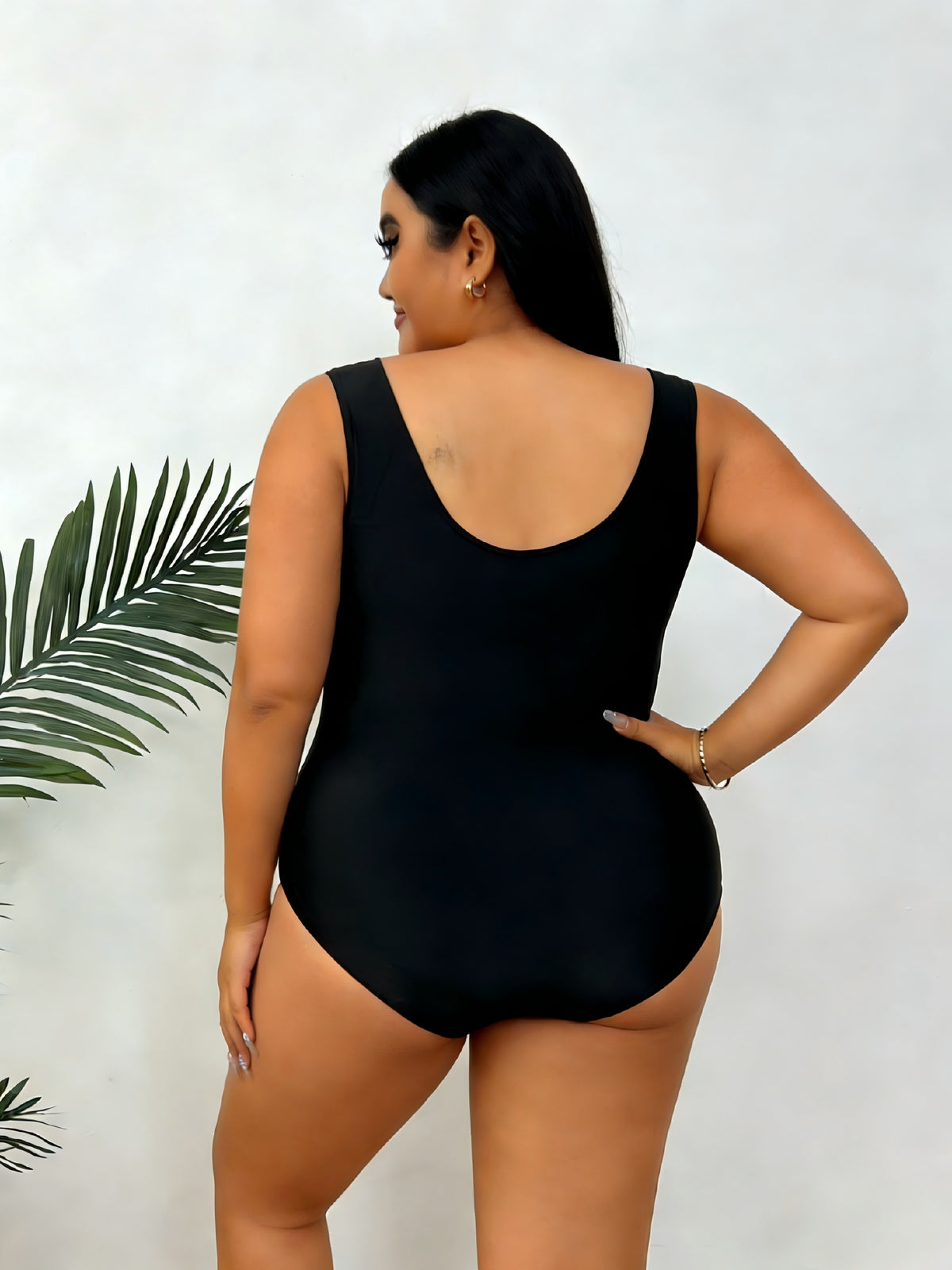 Maillot 1 pièce grande taille — Trois bandes roses à la taille