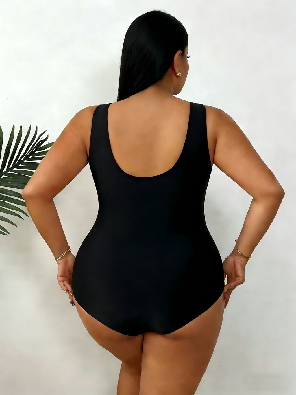 Maillot 1 pièce grande taille — Trois bandes roses à la taille