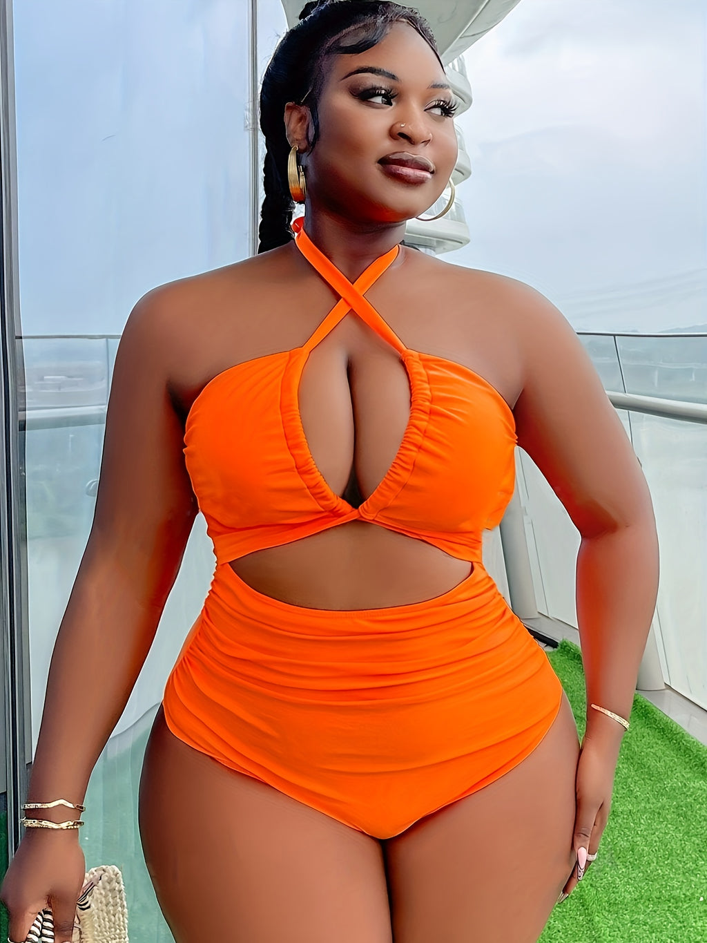 Maillot de bain grande taille — Col licou croisé et uni