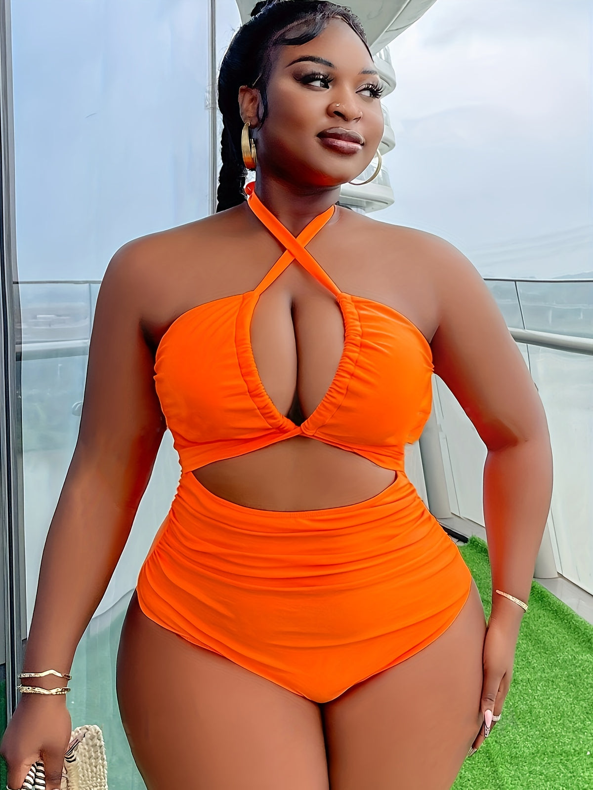 Maillot de bain grande taille — Col licou croisé et uni