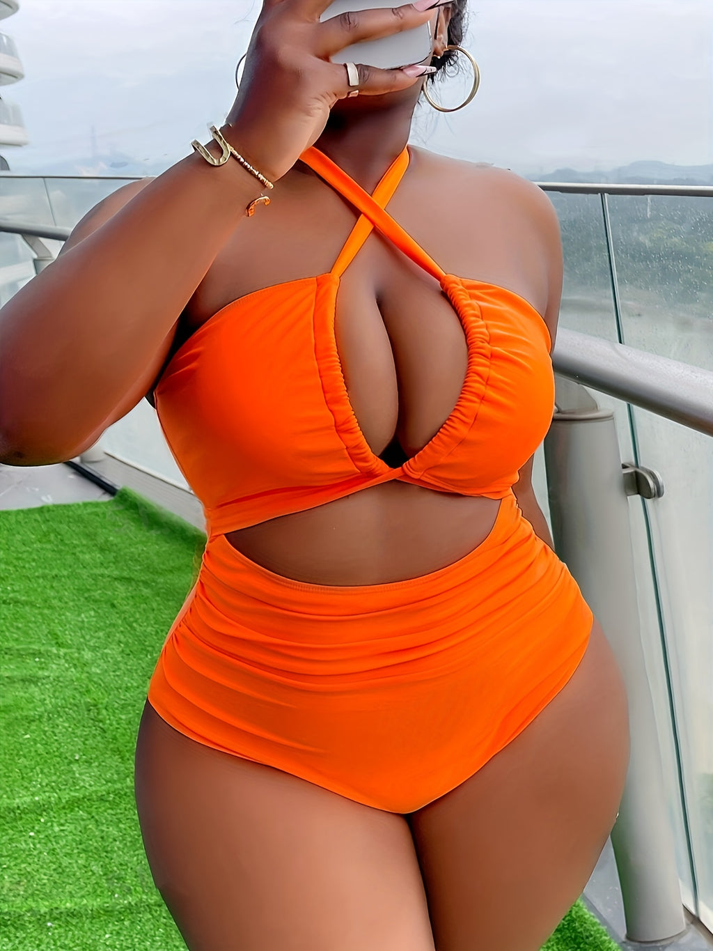 Maillot de bain grande taille — Col licou croisé et uni