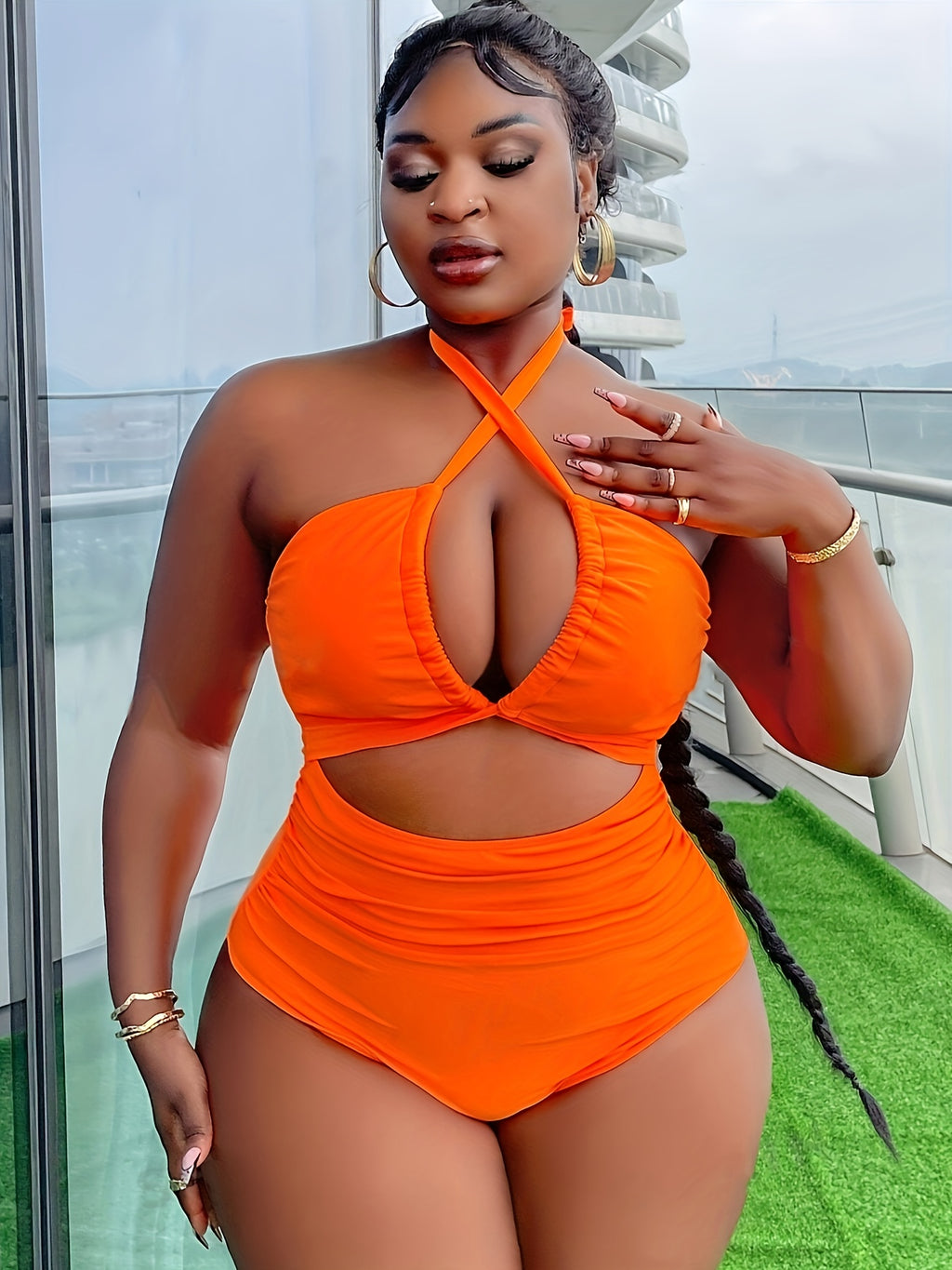 Maillot de bain grande taille — Col licou croisé et uni