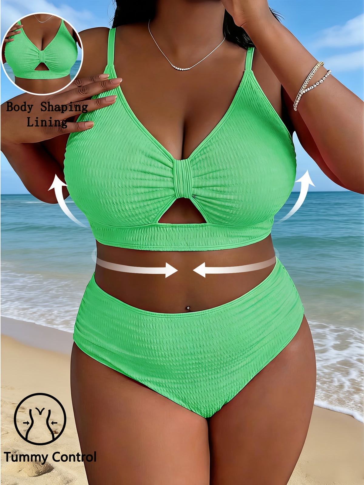 Maillot 2 pièces grande taille — Vert clair et doublure gainante