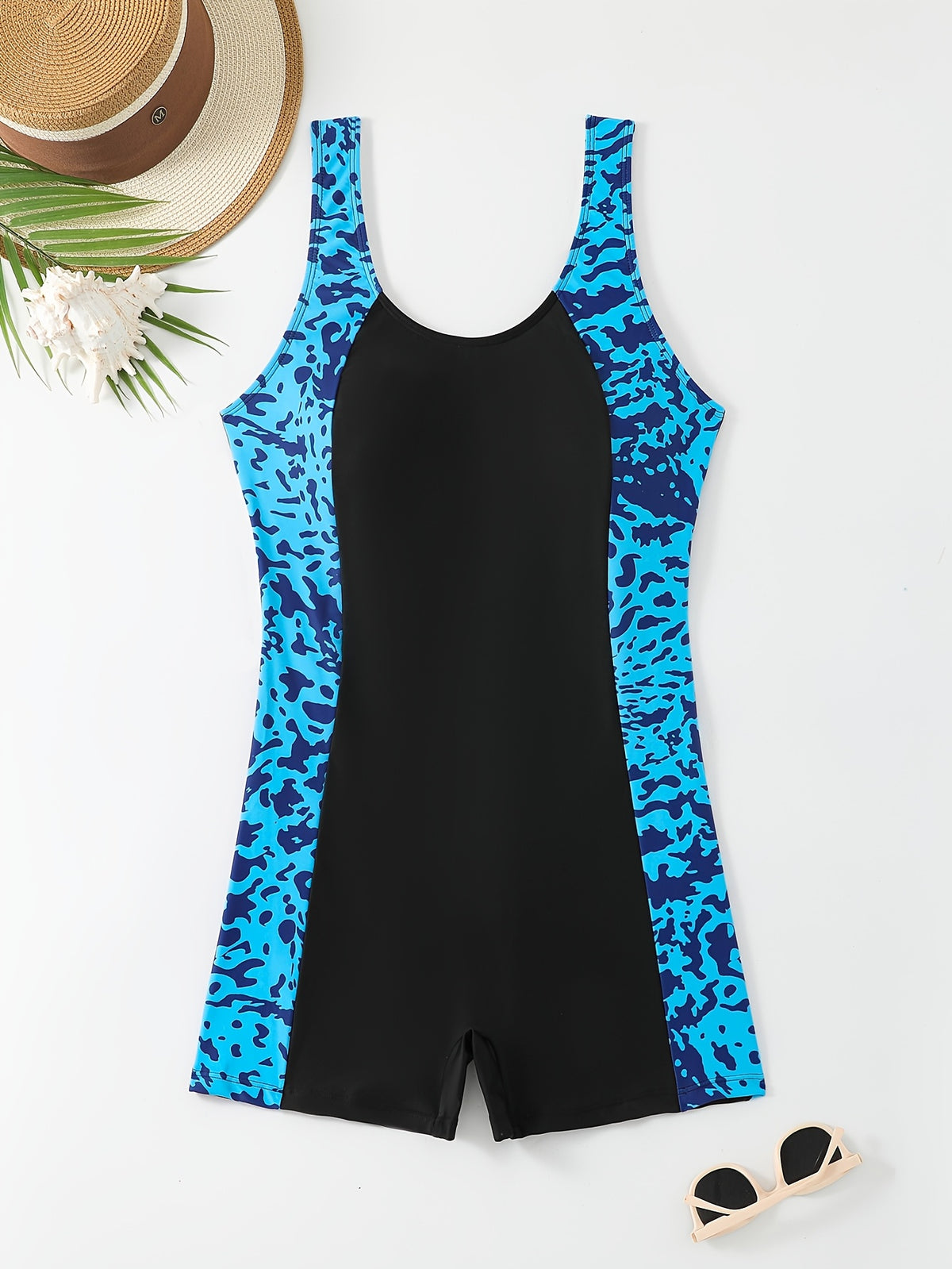 Maillot shorty grande taille — Panneaux bleus contrastés