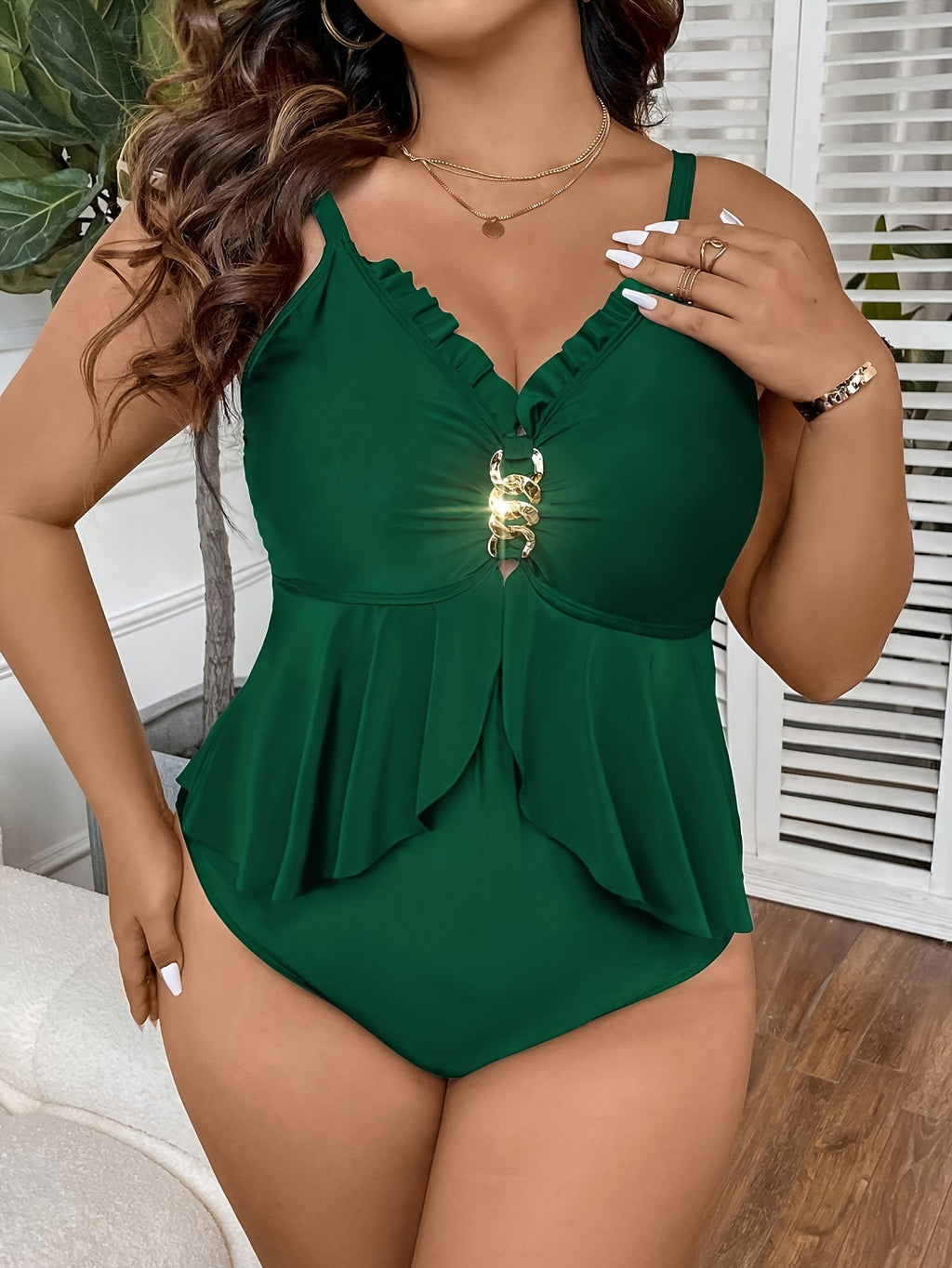 Maillot une pièce grande taille, volant péplum