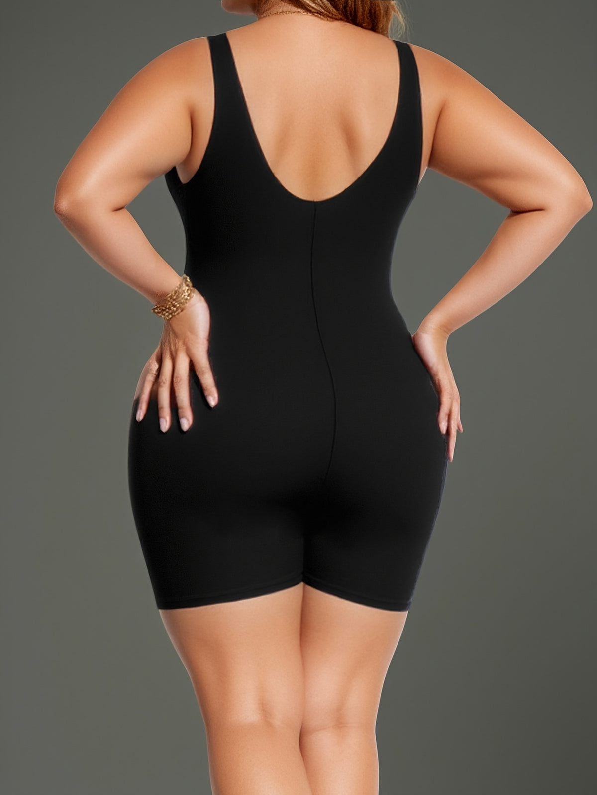 Maillot shorty grande taille — Flancs léopard beige et brun