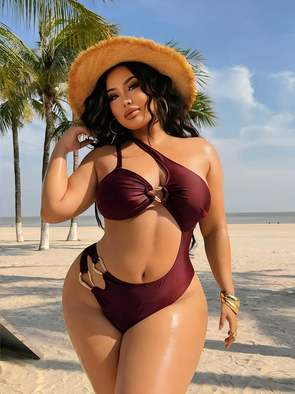 Monokini grande taille, bandeau à anneau et dos nu