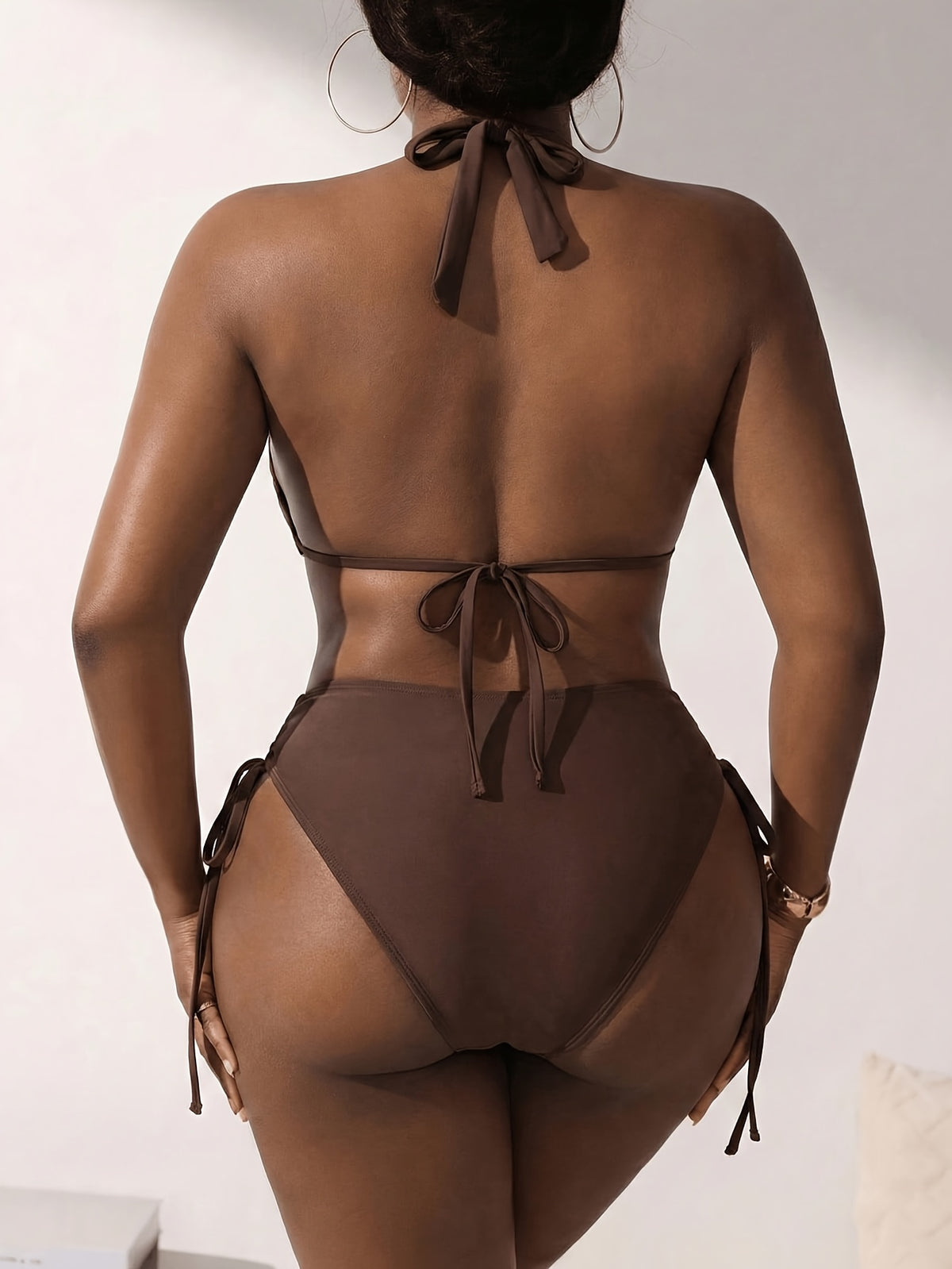 Maillot une pièce grande taille — Brun à cordons de hanche