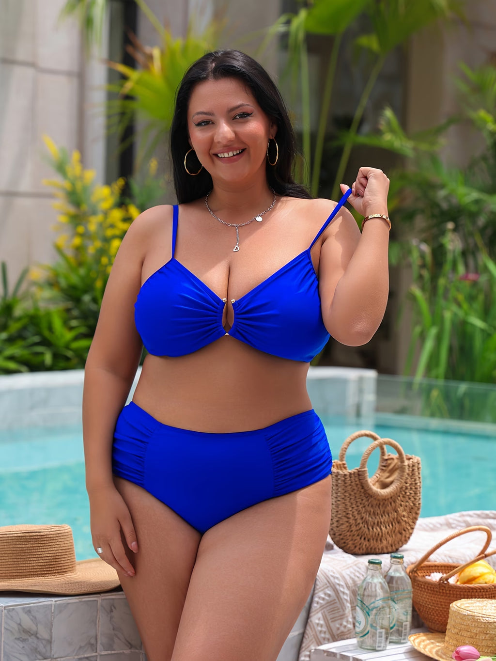 Maillot uni grande taille, anneau central et taille haute