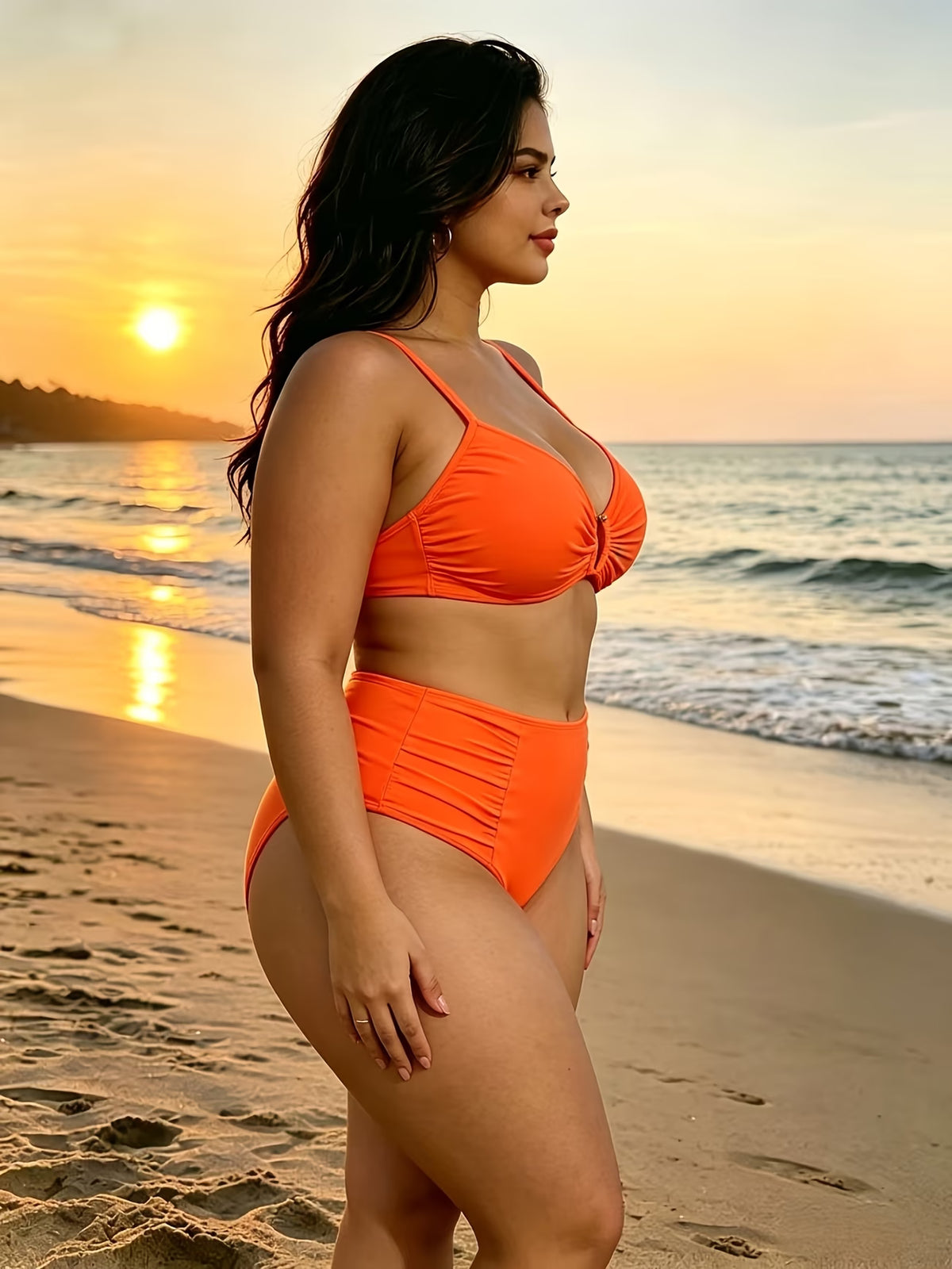 Maillot uni grande taille, anneau central et taille haute