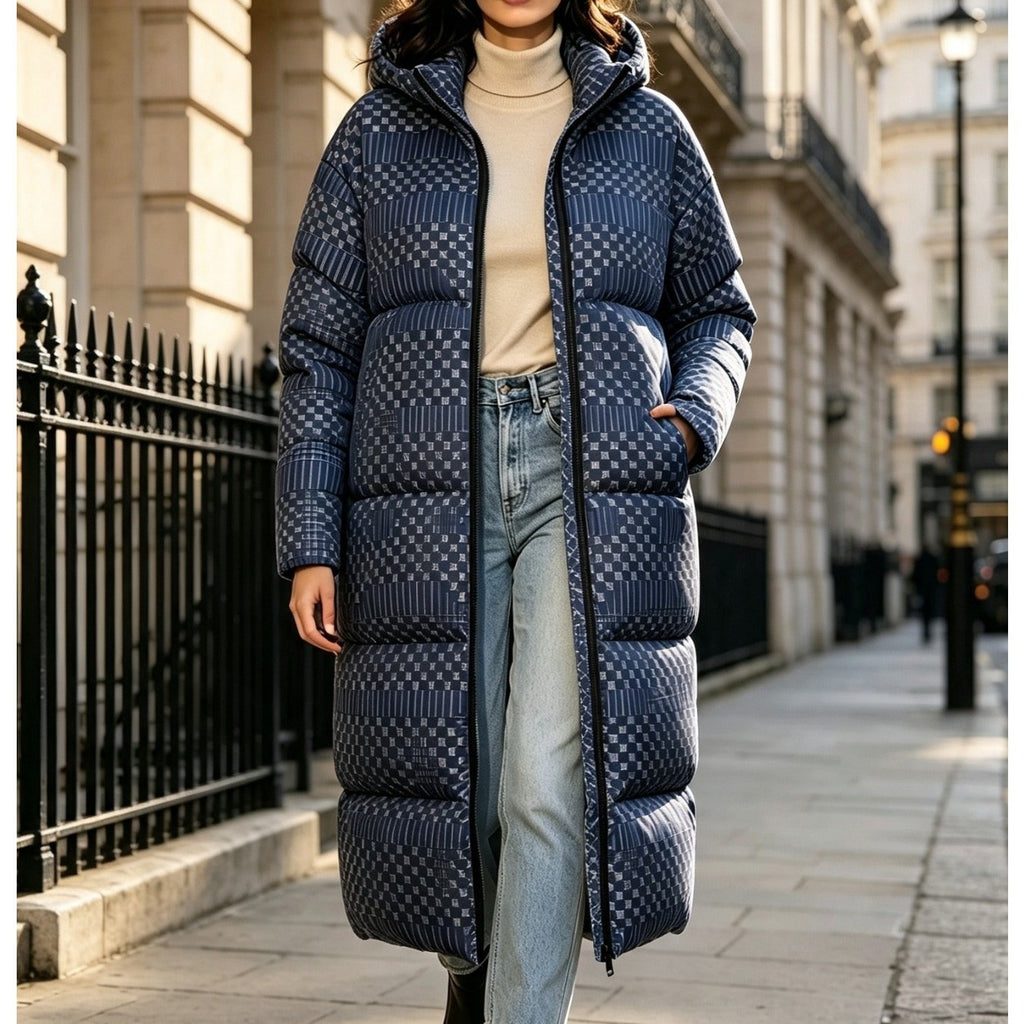 Manteau grande taille, coupe ample, capuche, fermeture zippée — matière : polyester