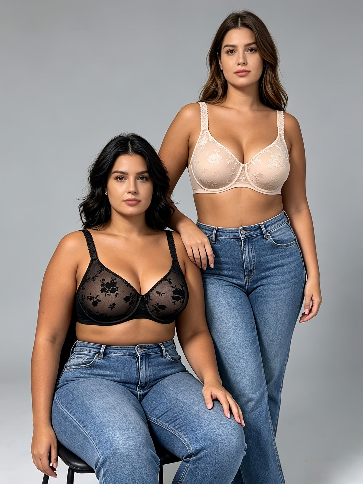 Soutien-gorge grande taille, paire noire et couleur peau
