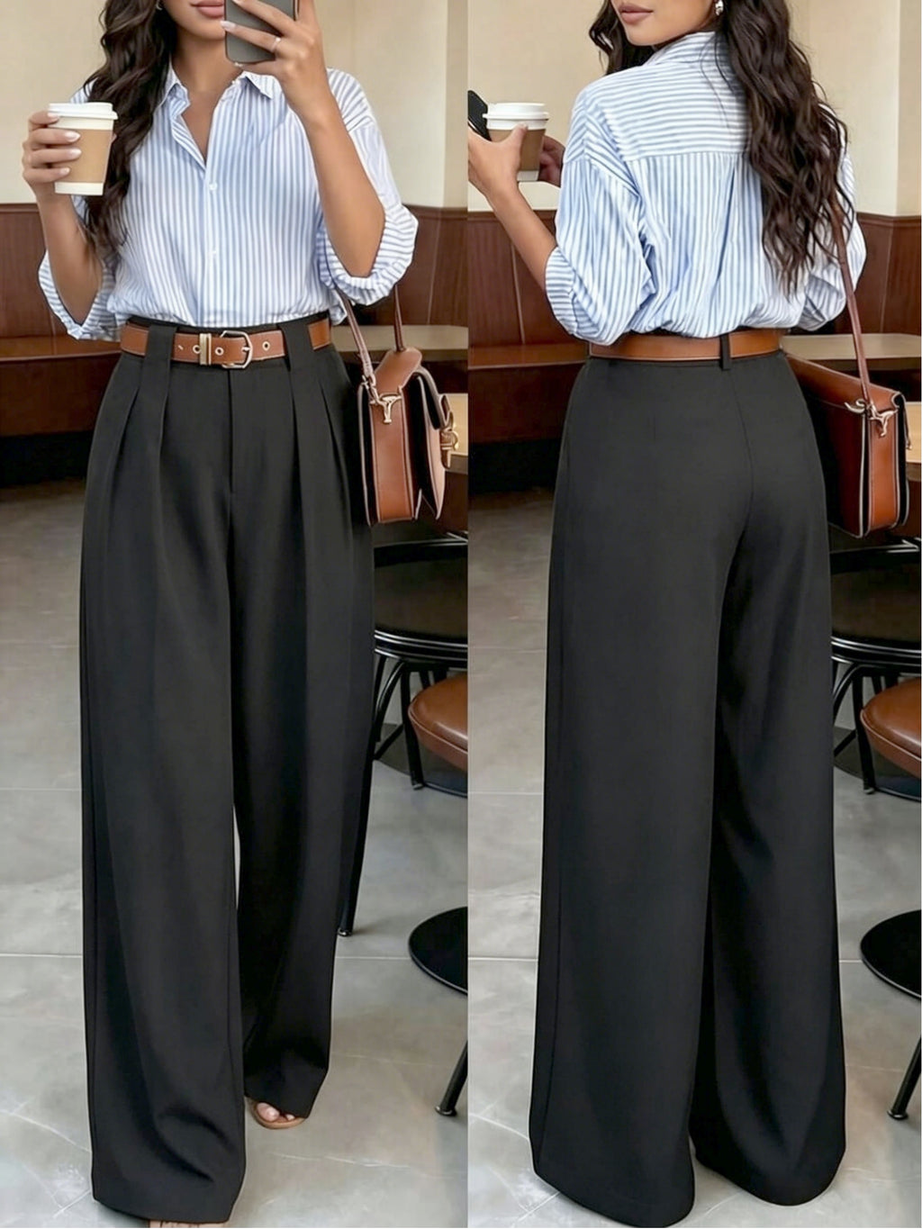 Pantalon palazzo grande taille — Anthracite à plis profonds