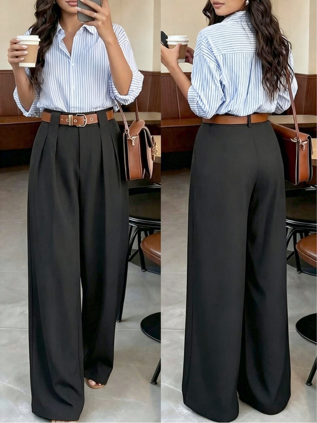 Pantalon palazzo grande taille — Anthracite à plis profonds