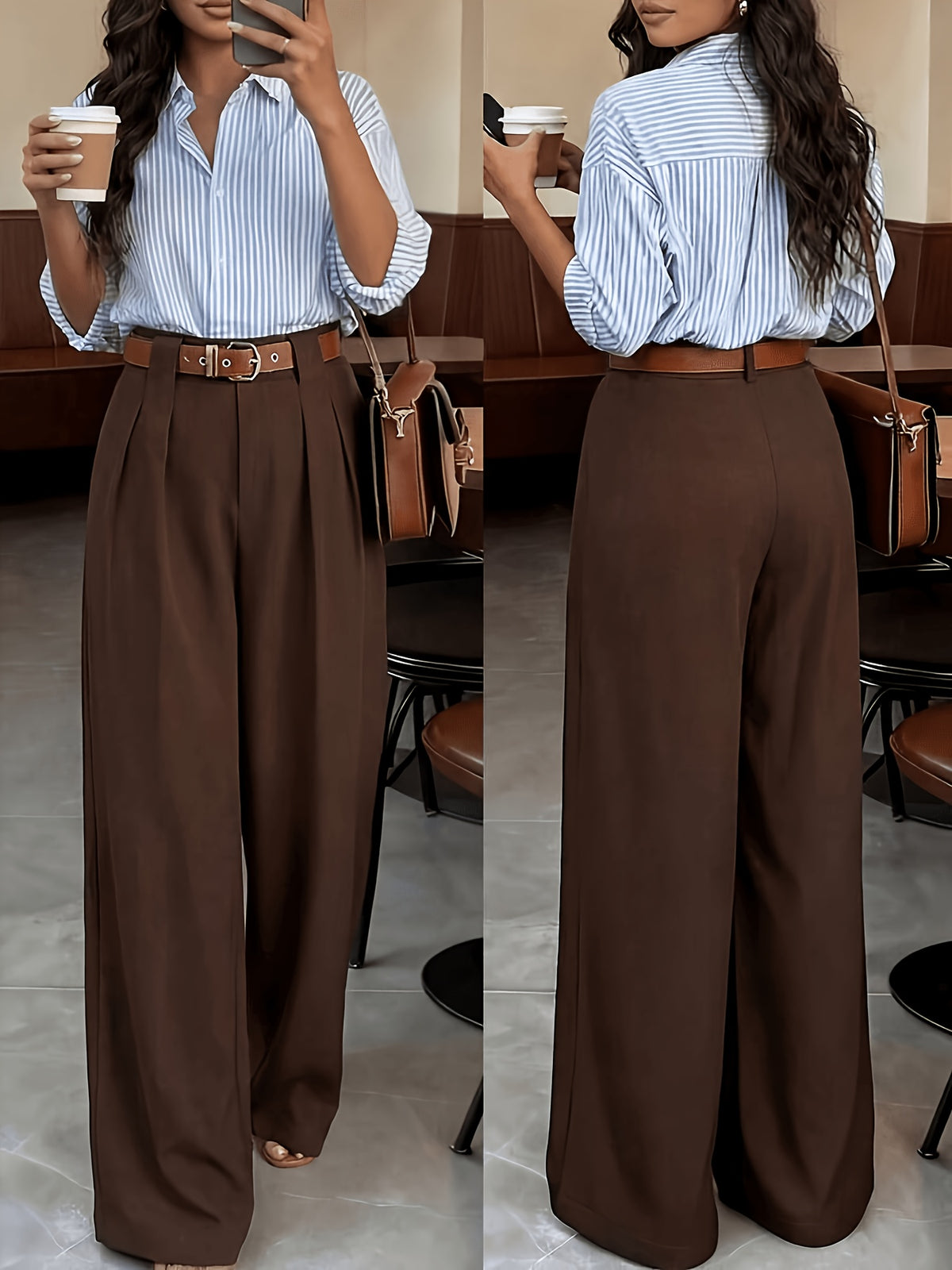 Pantalon palazzo grande taille — Anthracite à plis profonds