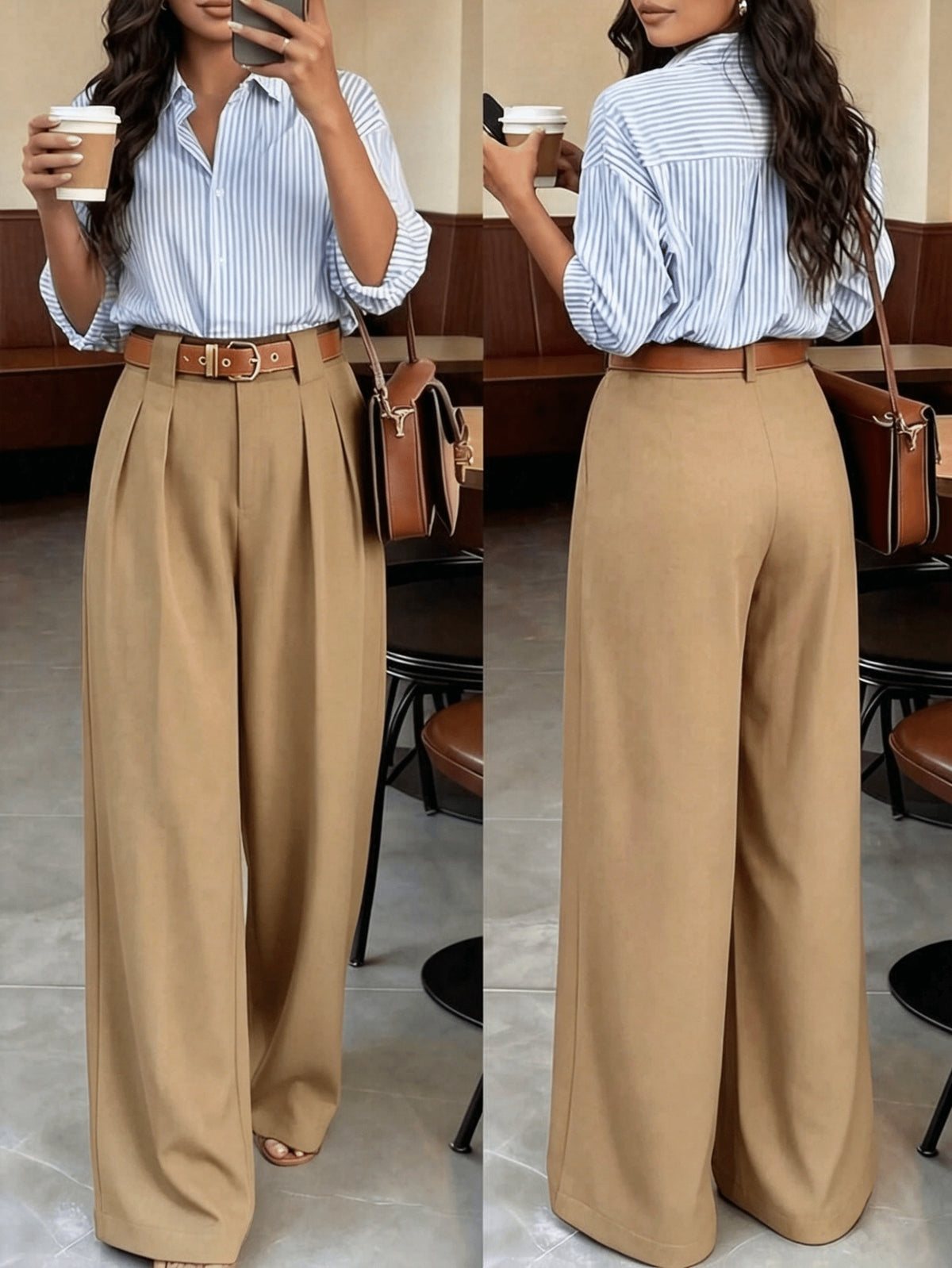 Pantalon palazzo grande taille — Anthracite à plis profonds