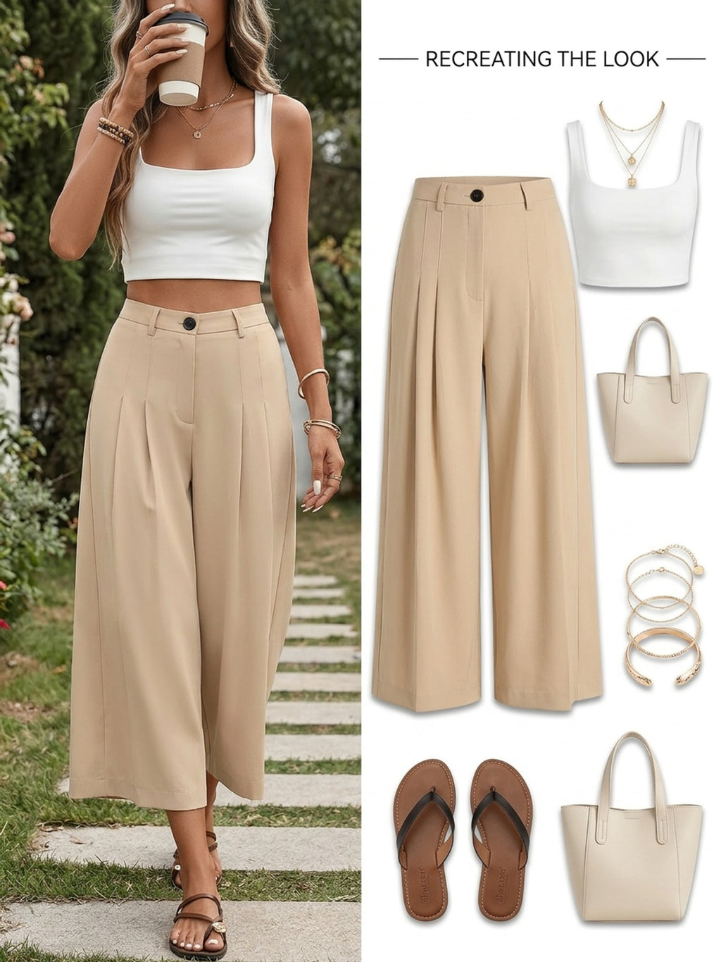 Pantacourt chic grande taille — Beige sable, taille plissée