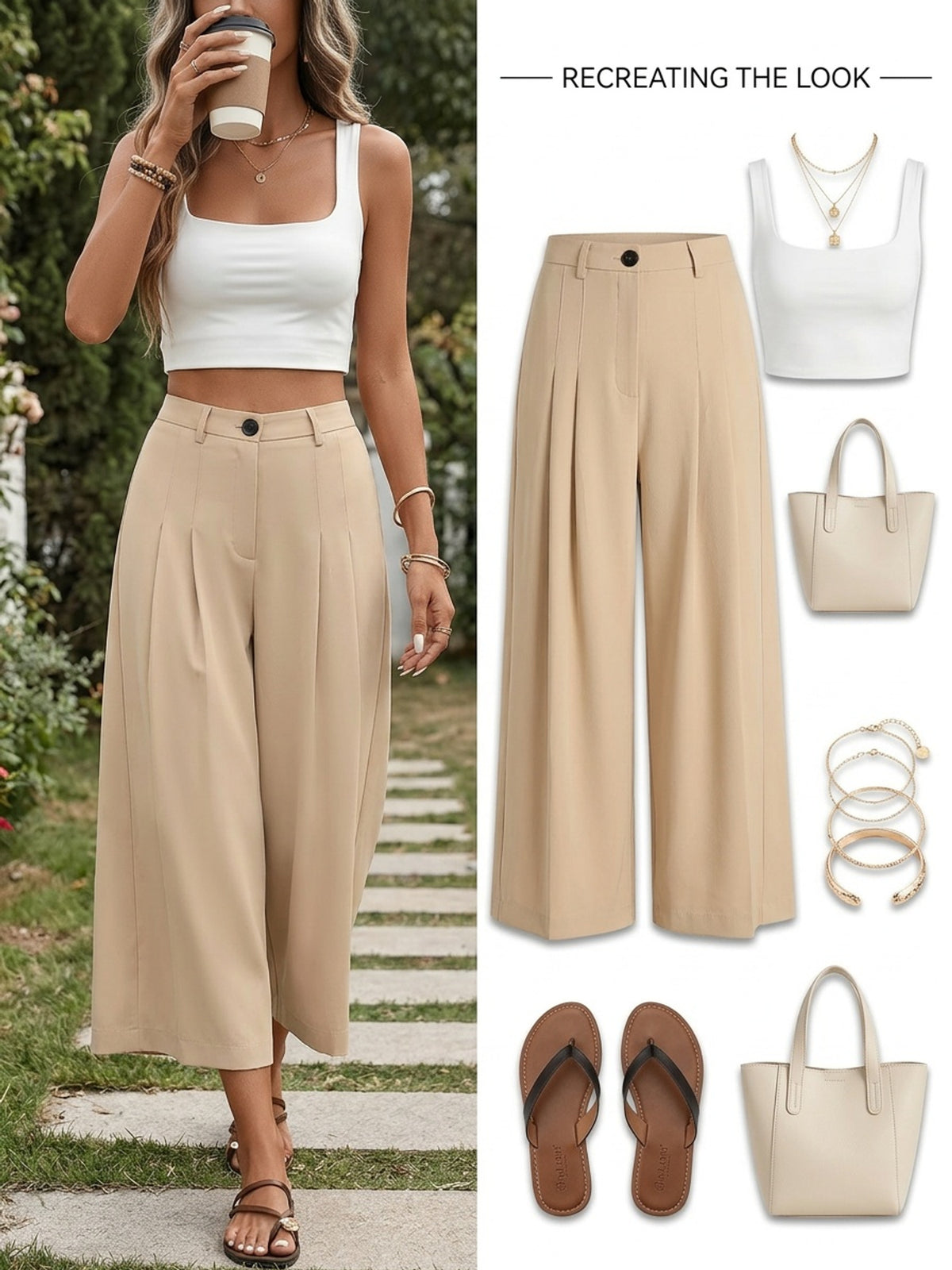 Pantacourt chic grande taille — Beige sable, taille plissée