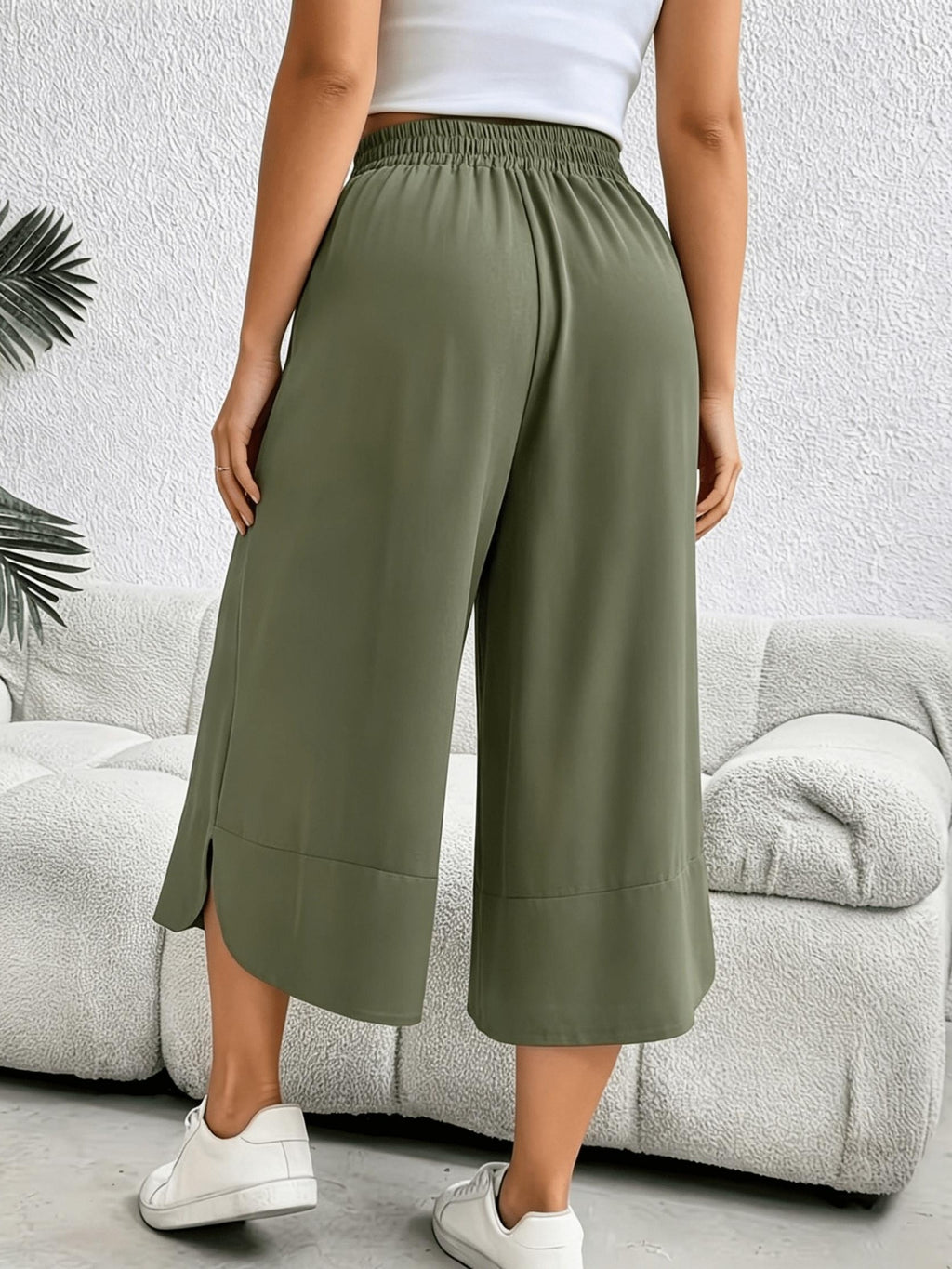 Pantacourt large grande taille — Vert foncé, ourlets fendus