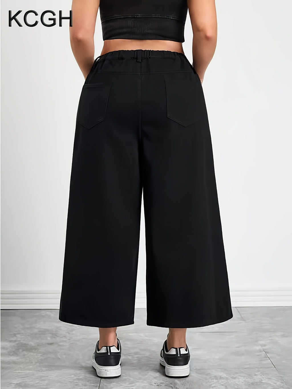 Pantacourt grande taille — Jambe très large noir en coton
